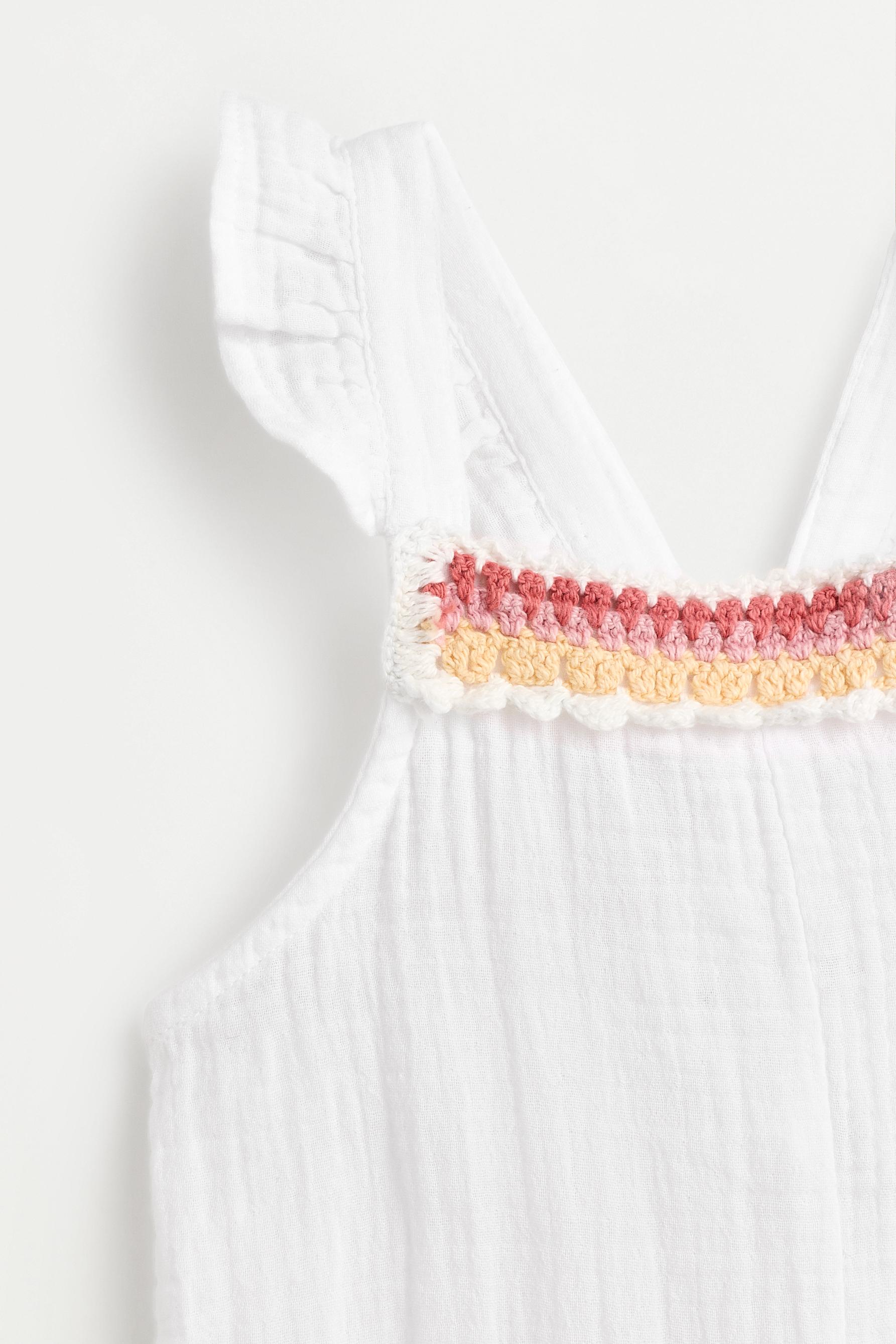 Crochet detail dungarees — WHITE