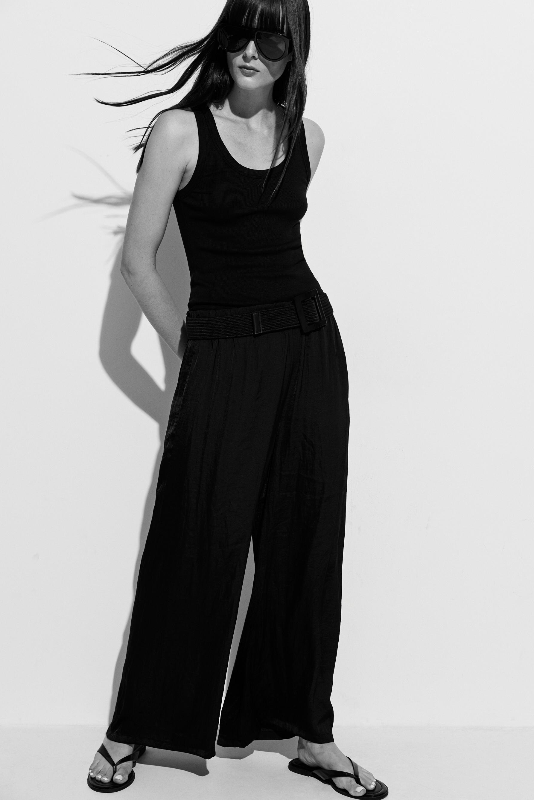 Satin palazzo trousers — BLACK
