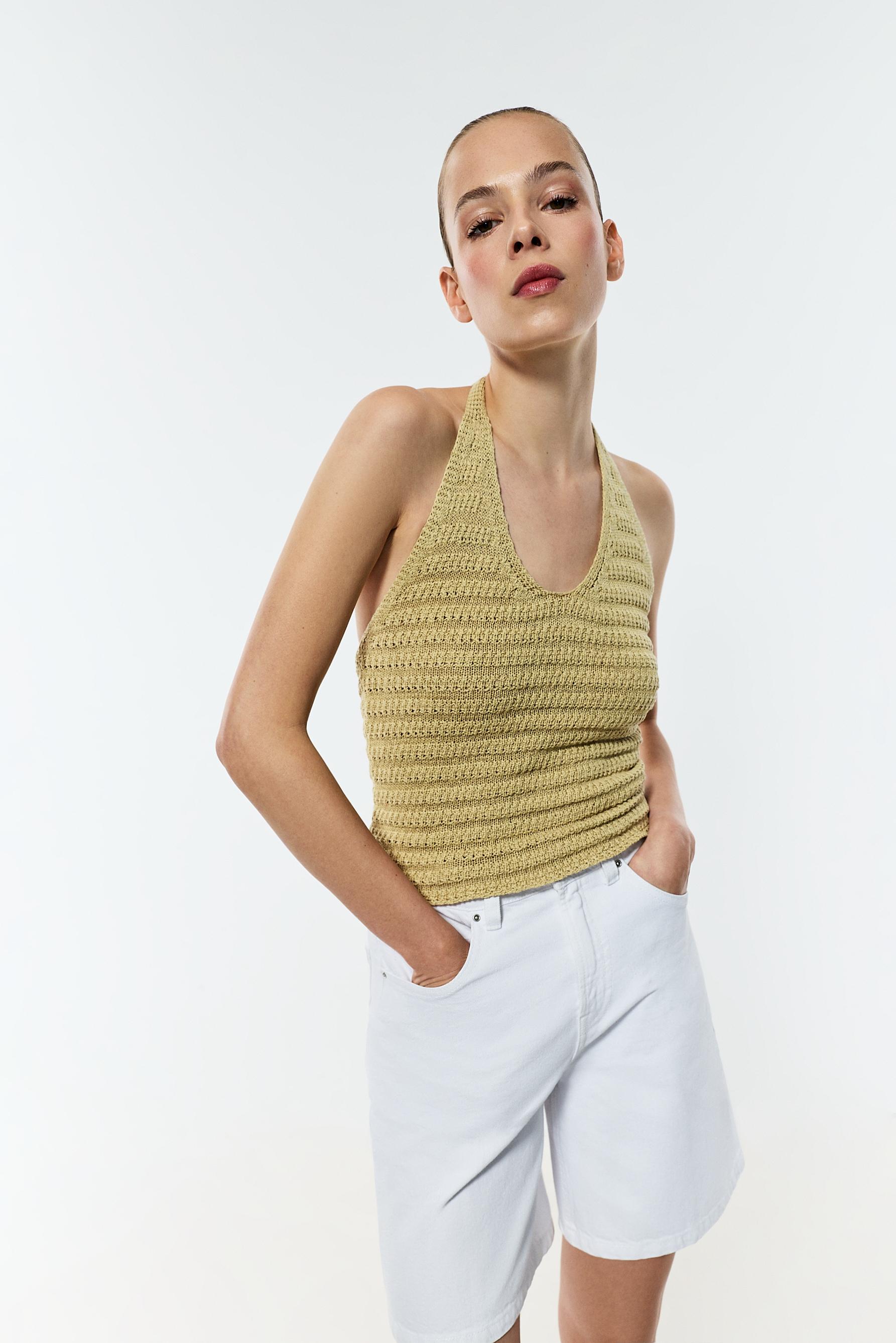 Knit halter top — PALE GREEN