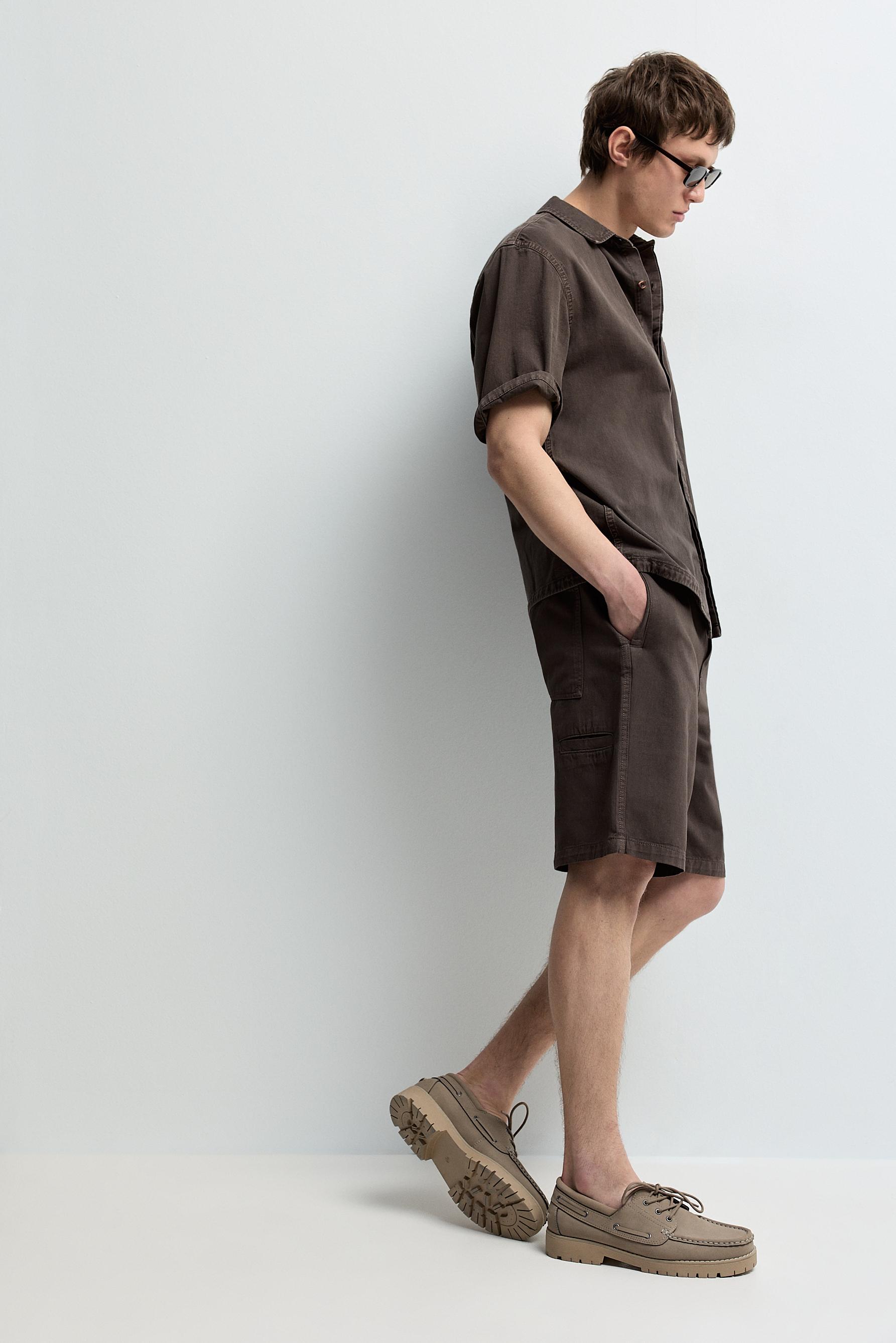 Denim jogger Bermuda shorts — CHOCOLATE