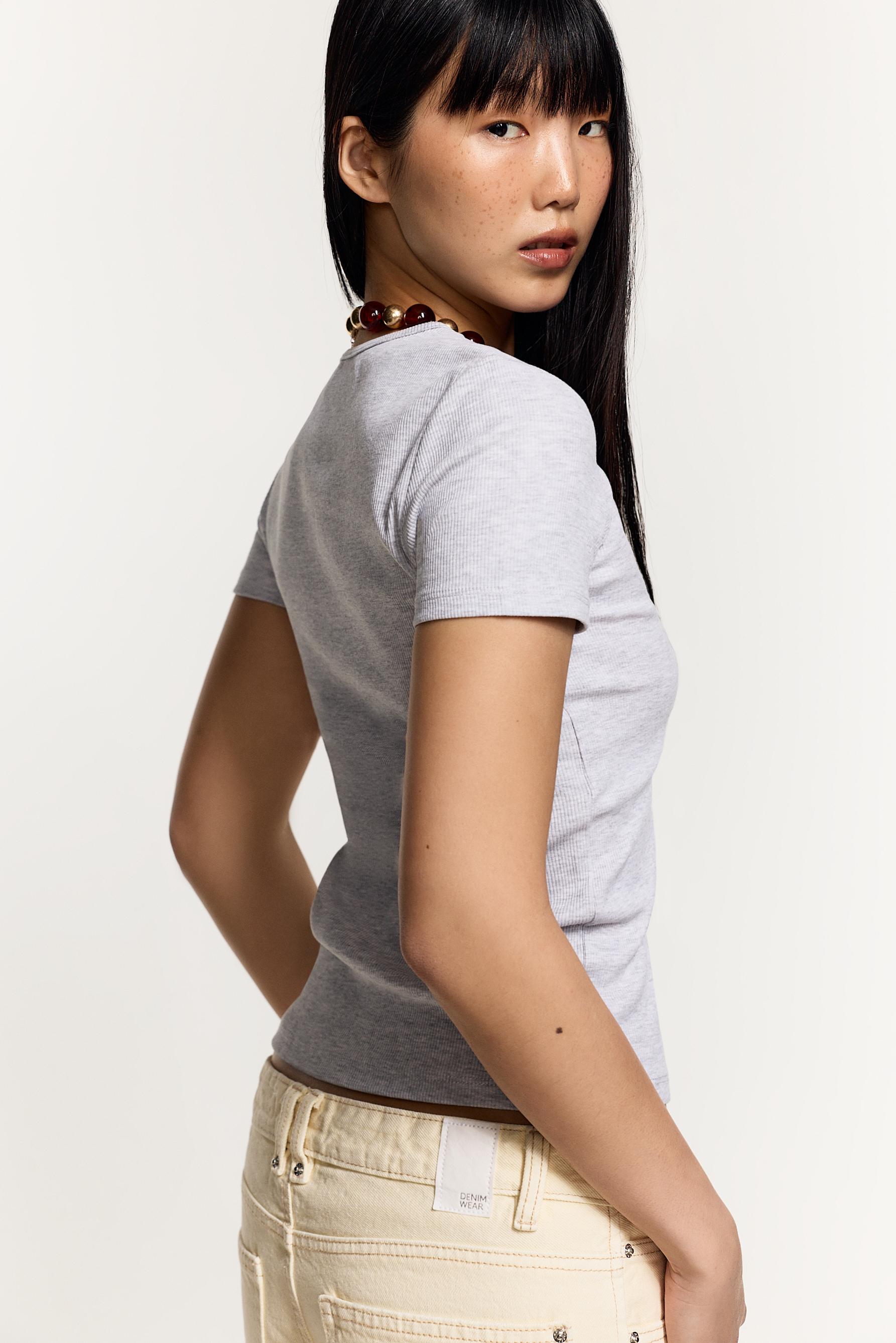 Ribbed T-shirt — GREY MARL