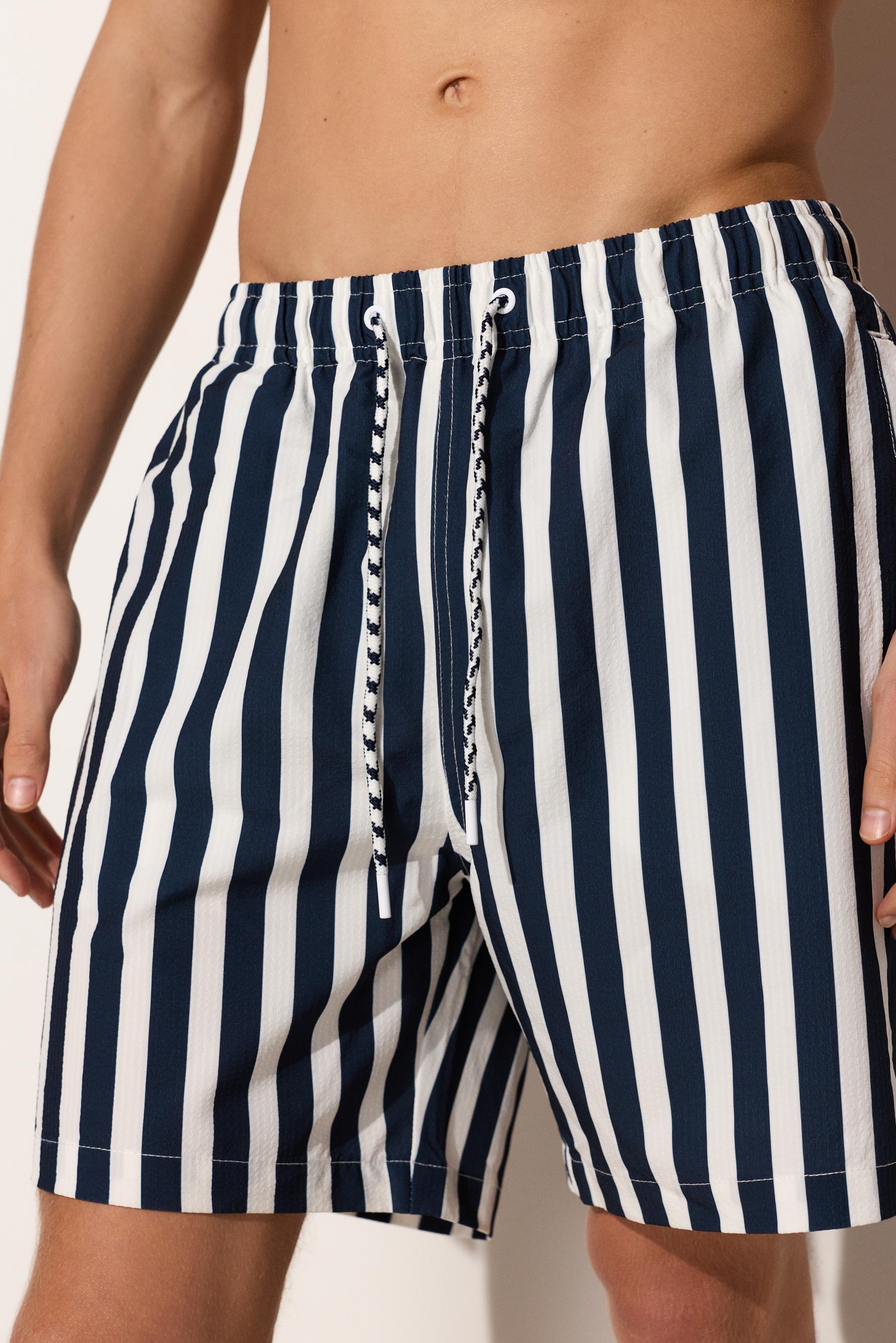 Long seersucker swim trunks — NAVY