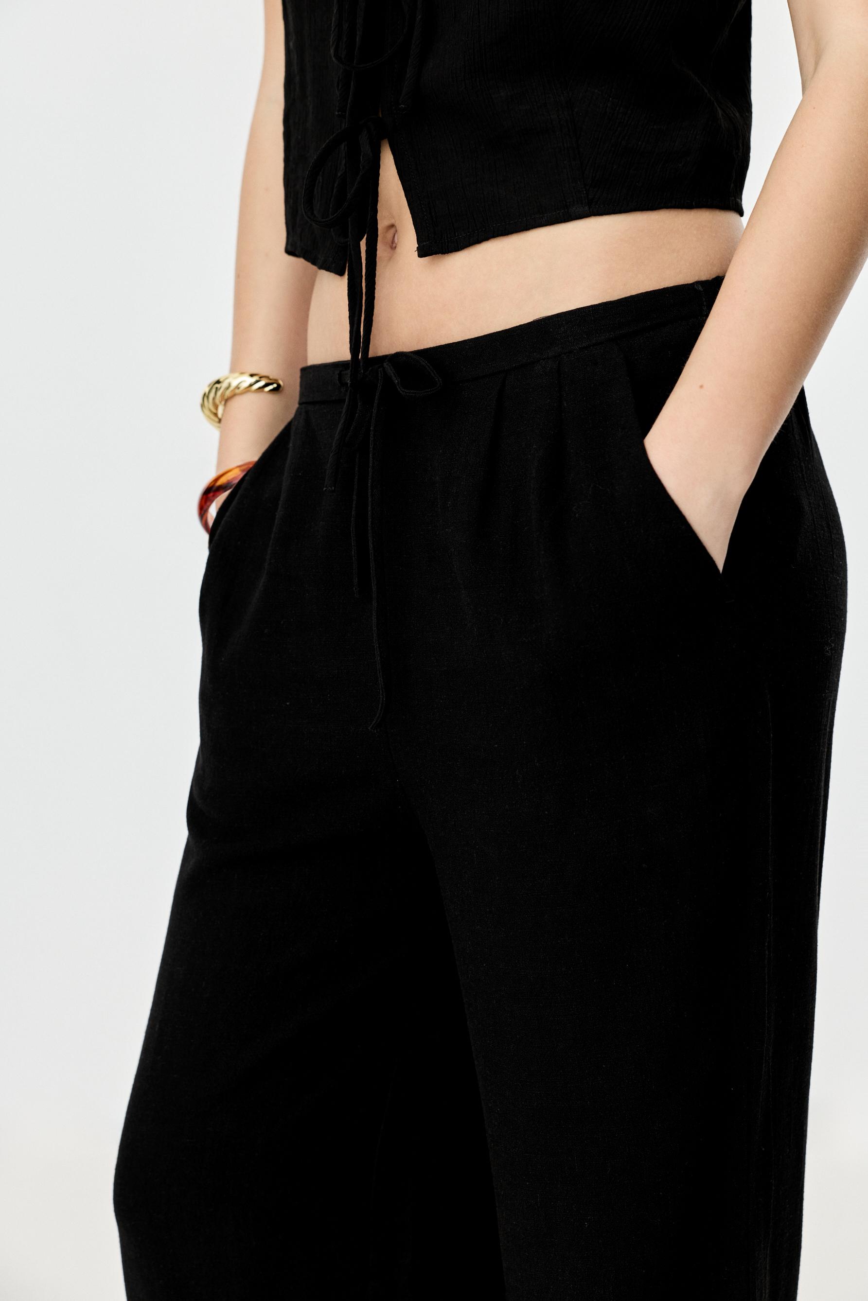Rustic wide-leg trousers — BLACK