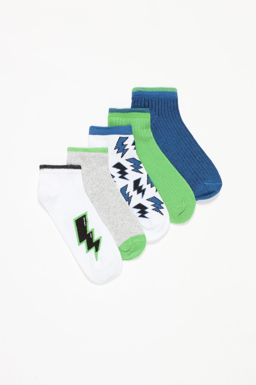 Pack of 5 pairs of contrast lightning bolt ankle socks