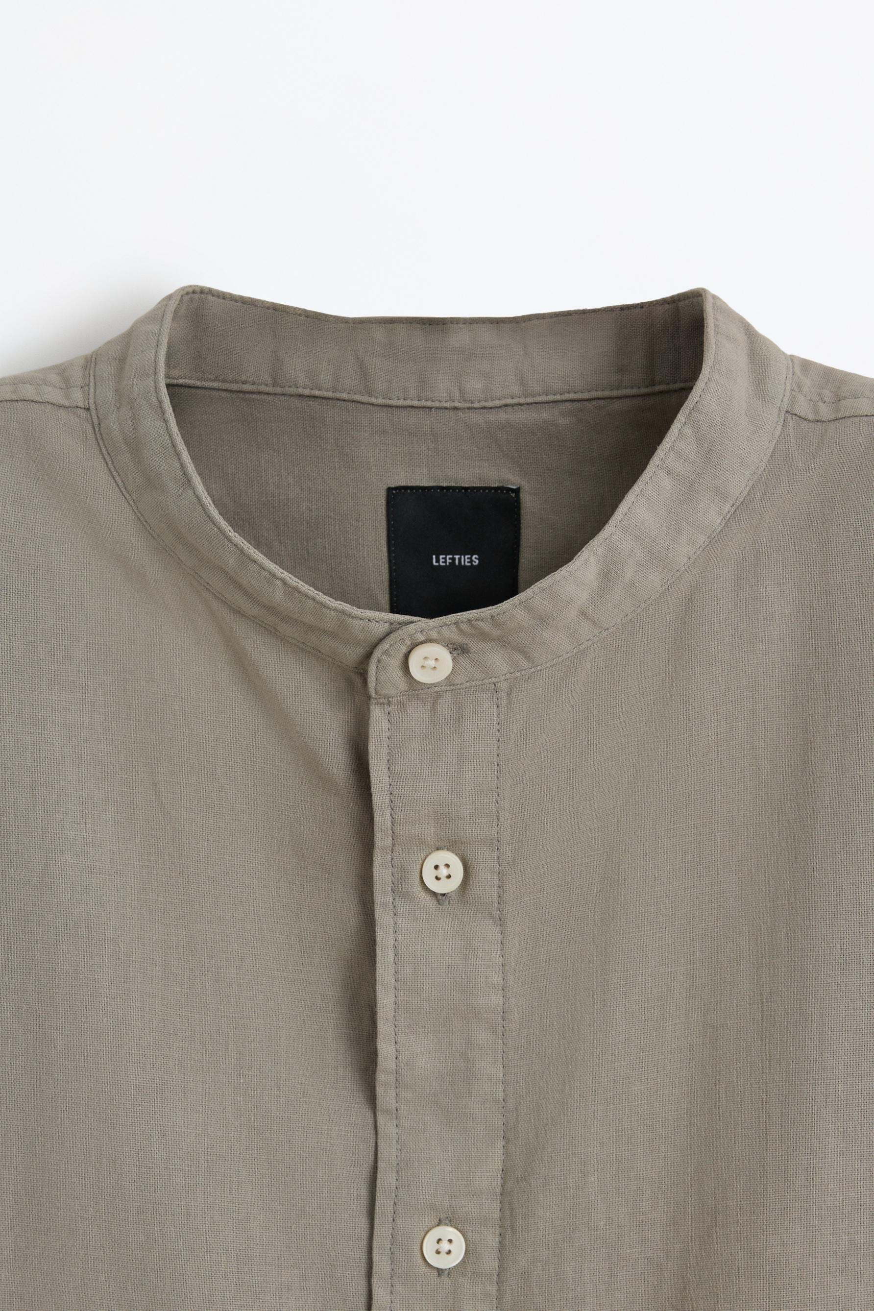 Linen-cotton stand collar shirt — PALE KHAKI