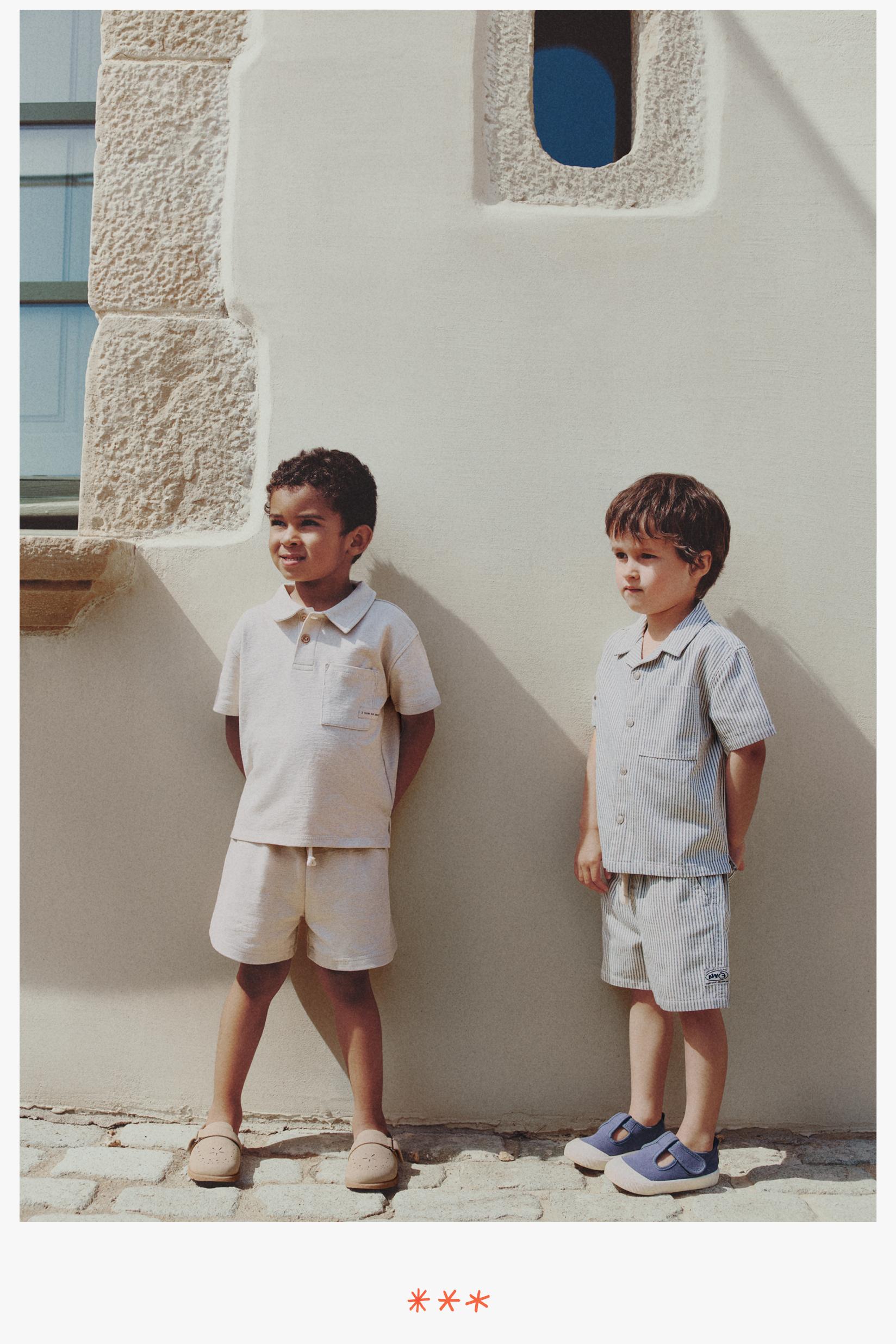 Rustic polo shirt and Bermuda shorts set — ECRU