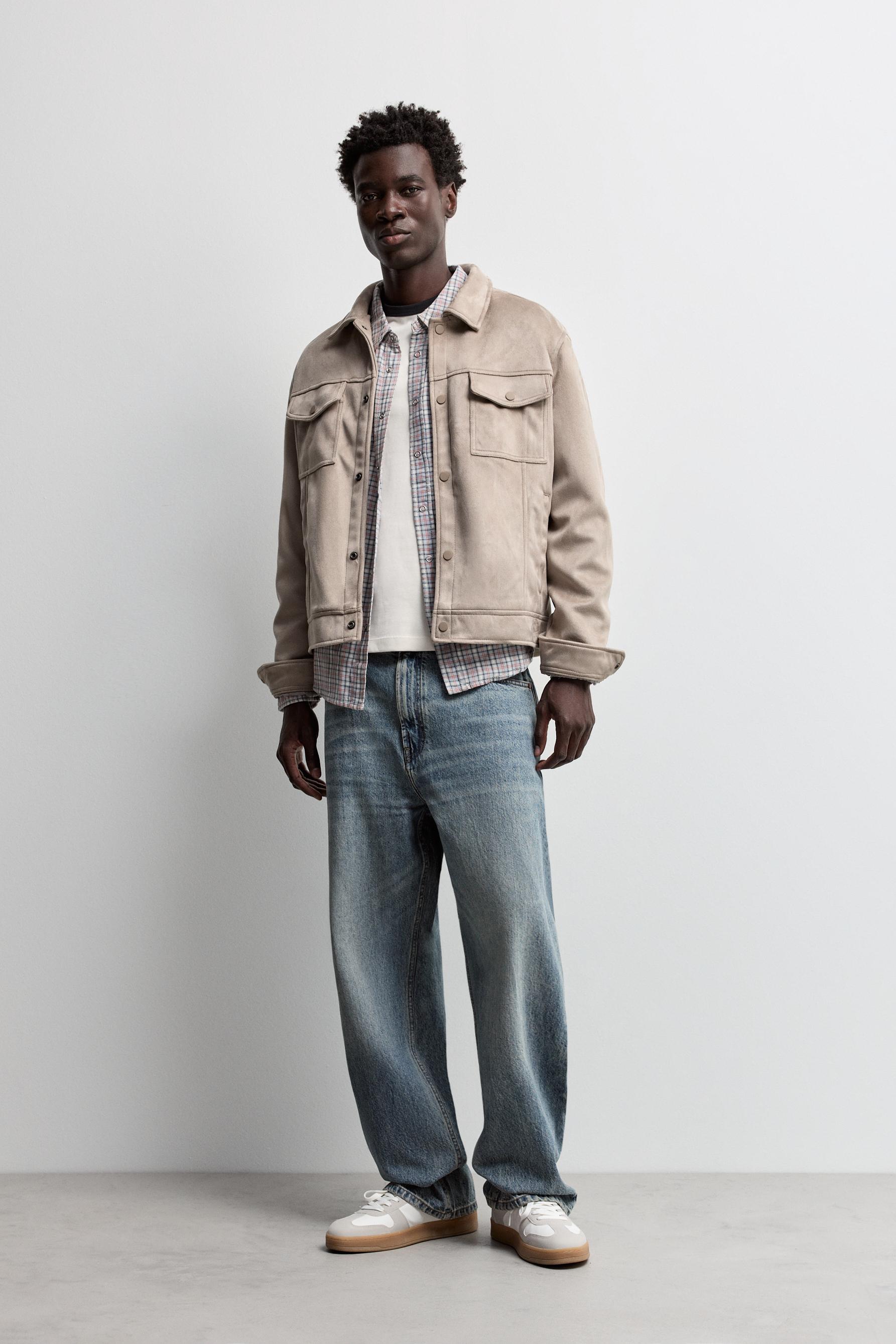 Faux suede trucker jacket — GREY