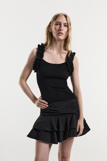 Ruffled knit top — BLACK 1