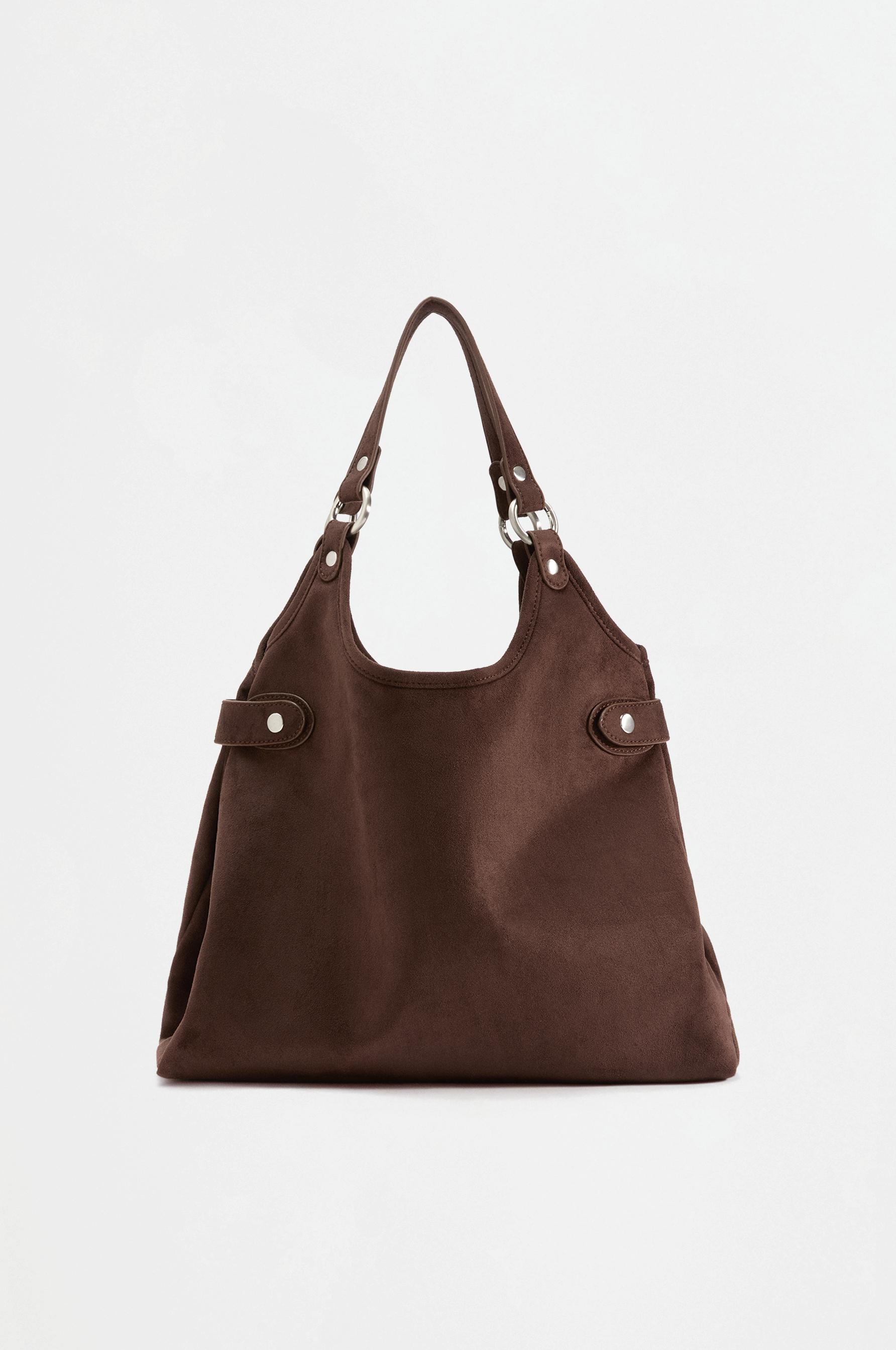 Faux suede ring shopper bag — BROWN