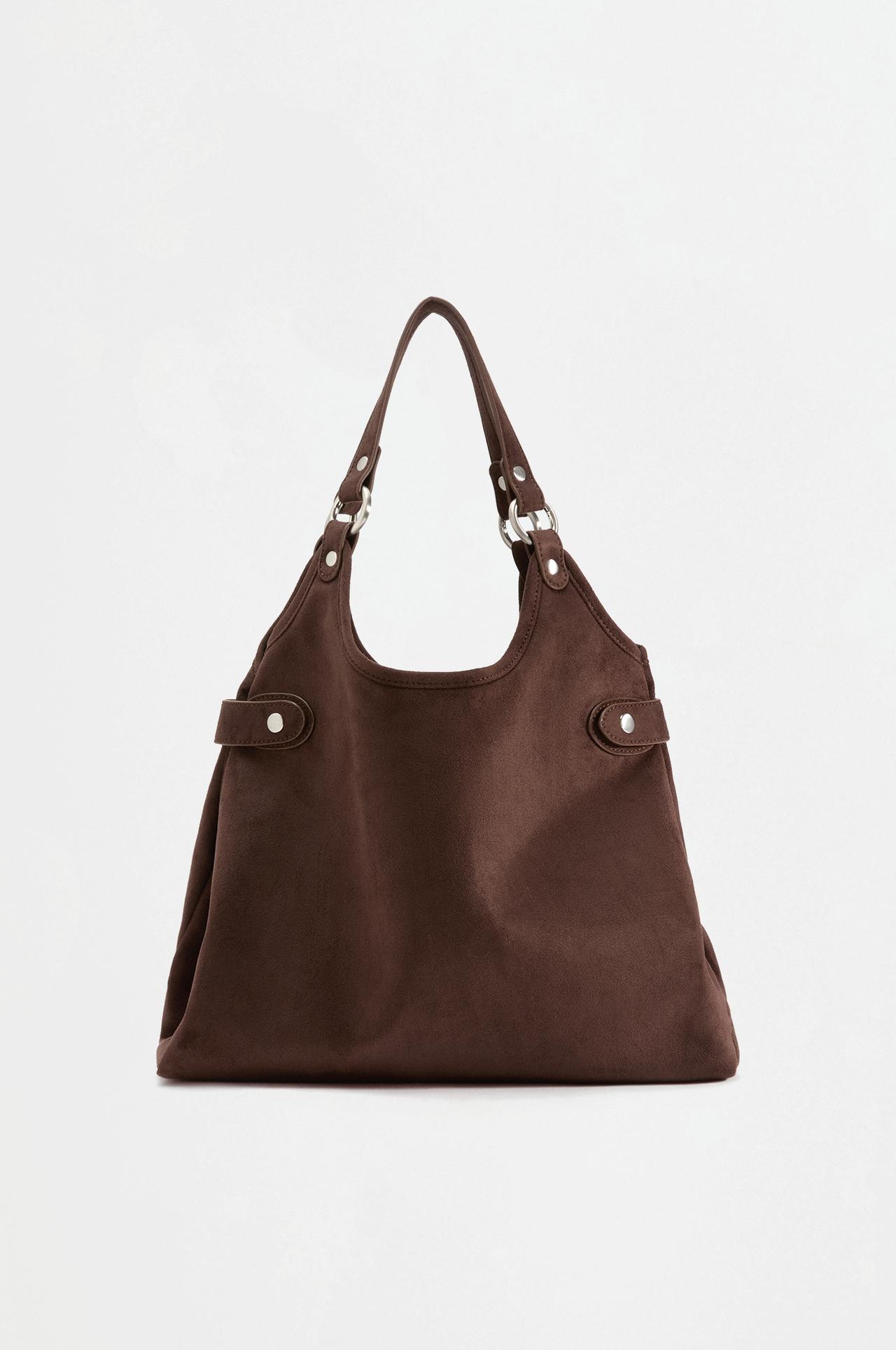 Faux suede ring shopper bag — BROWN