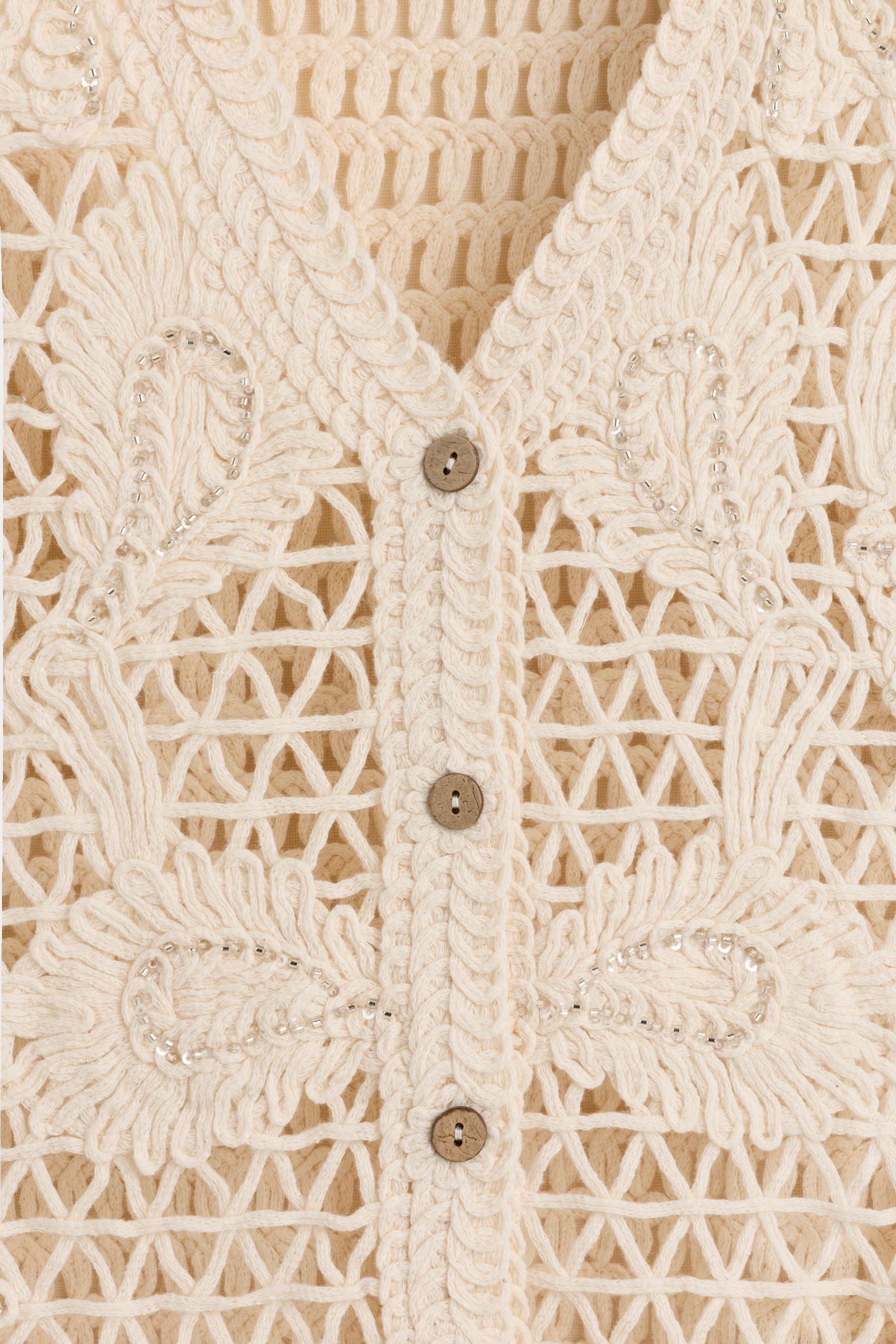 Rhinestone cutwork top — ECRU