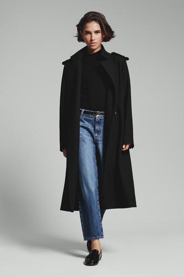 Long synthetic wool coat — BLACK 1