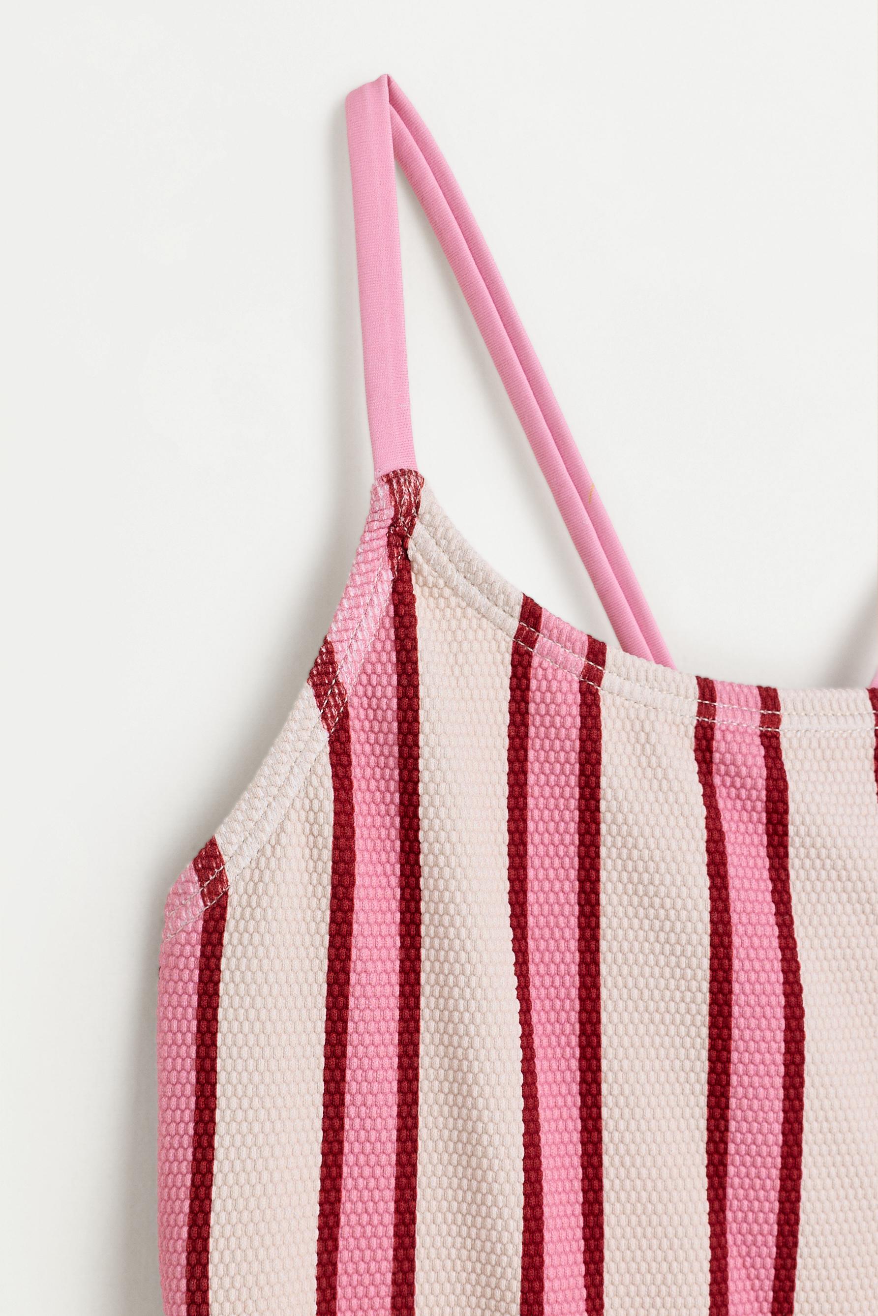 Girl's Pink Striped Swimsuit — PINKISH WHITE
