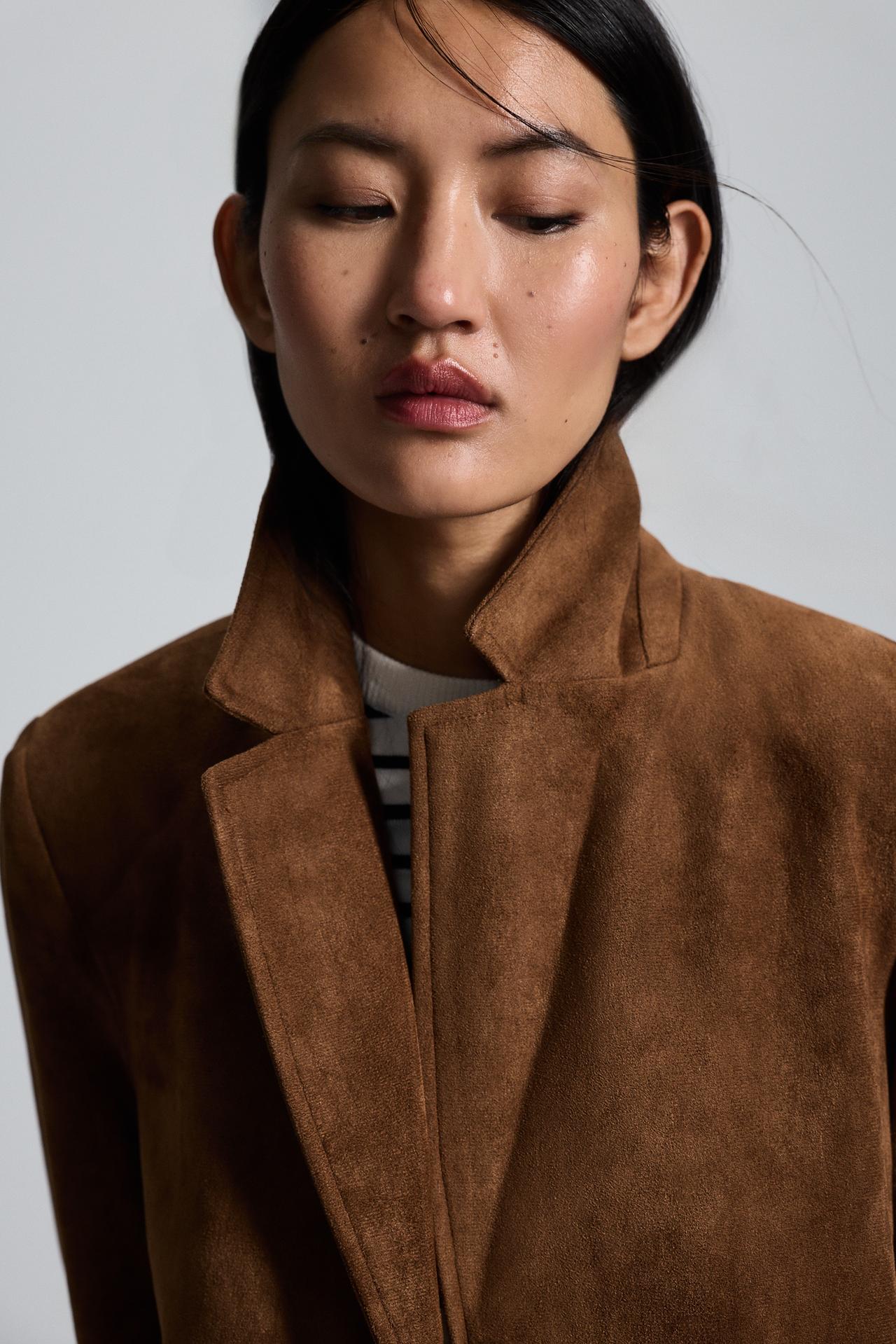 Faux suede coat — BRANDY