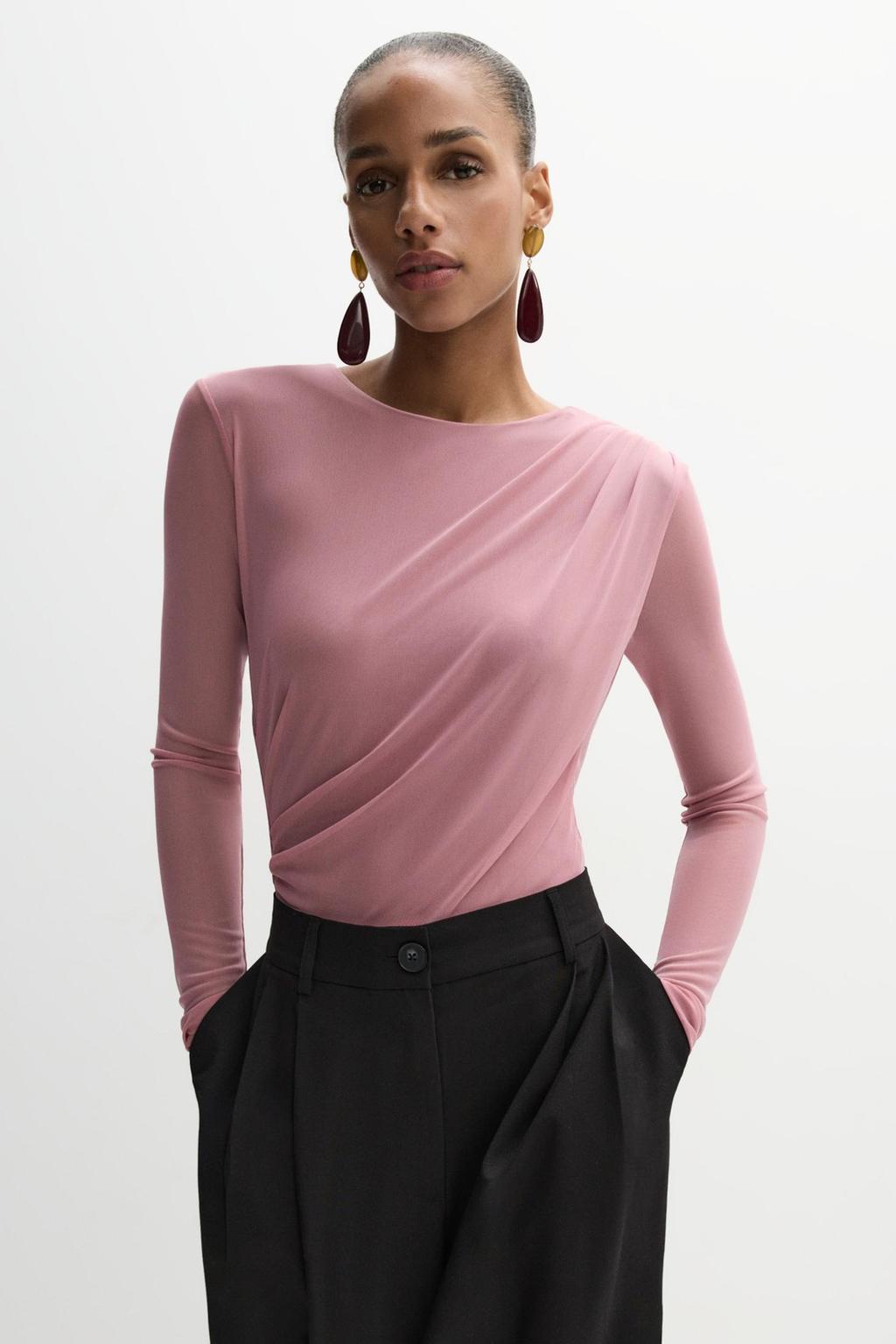 Semi-sheer gathered bodysuit