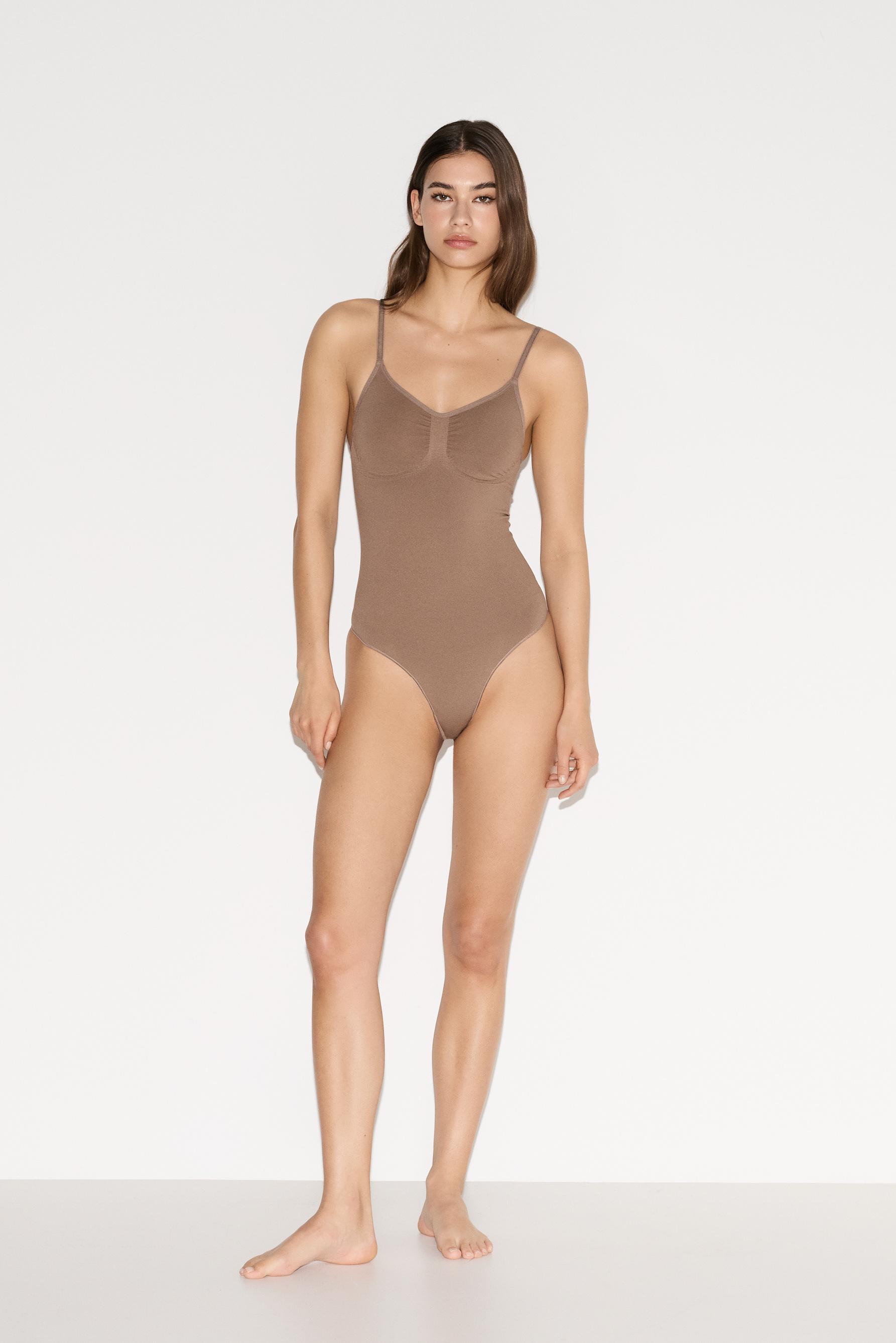 Seamless shapewear thong bodysuit — MINK