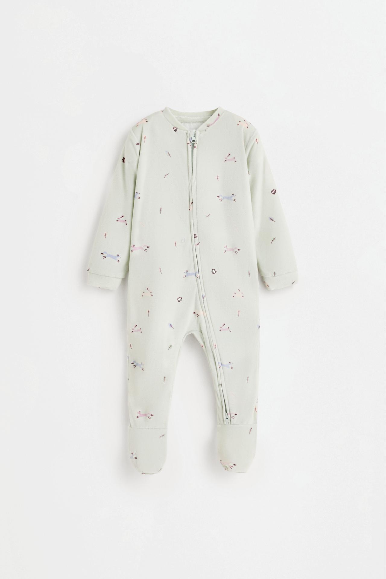 Printed Velour Footed Pajamas — WATER GREEN