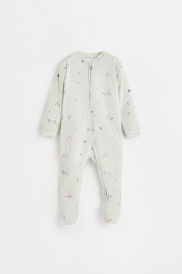 Printed Velour Footed Pajamas — WATER GREEN 1