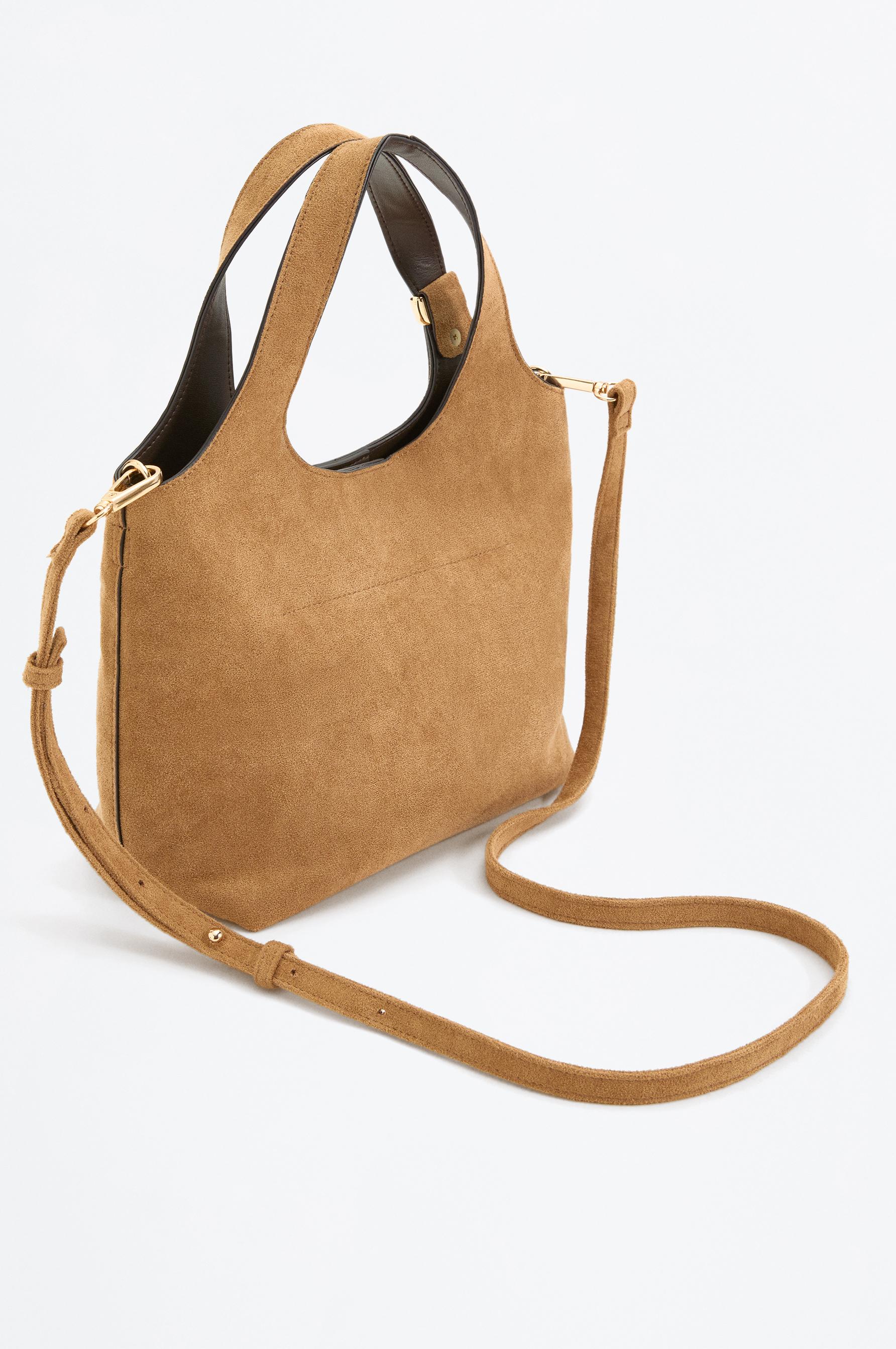Suede Effect Mini Shopper Bag — CAMEL