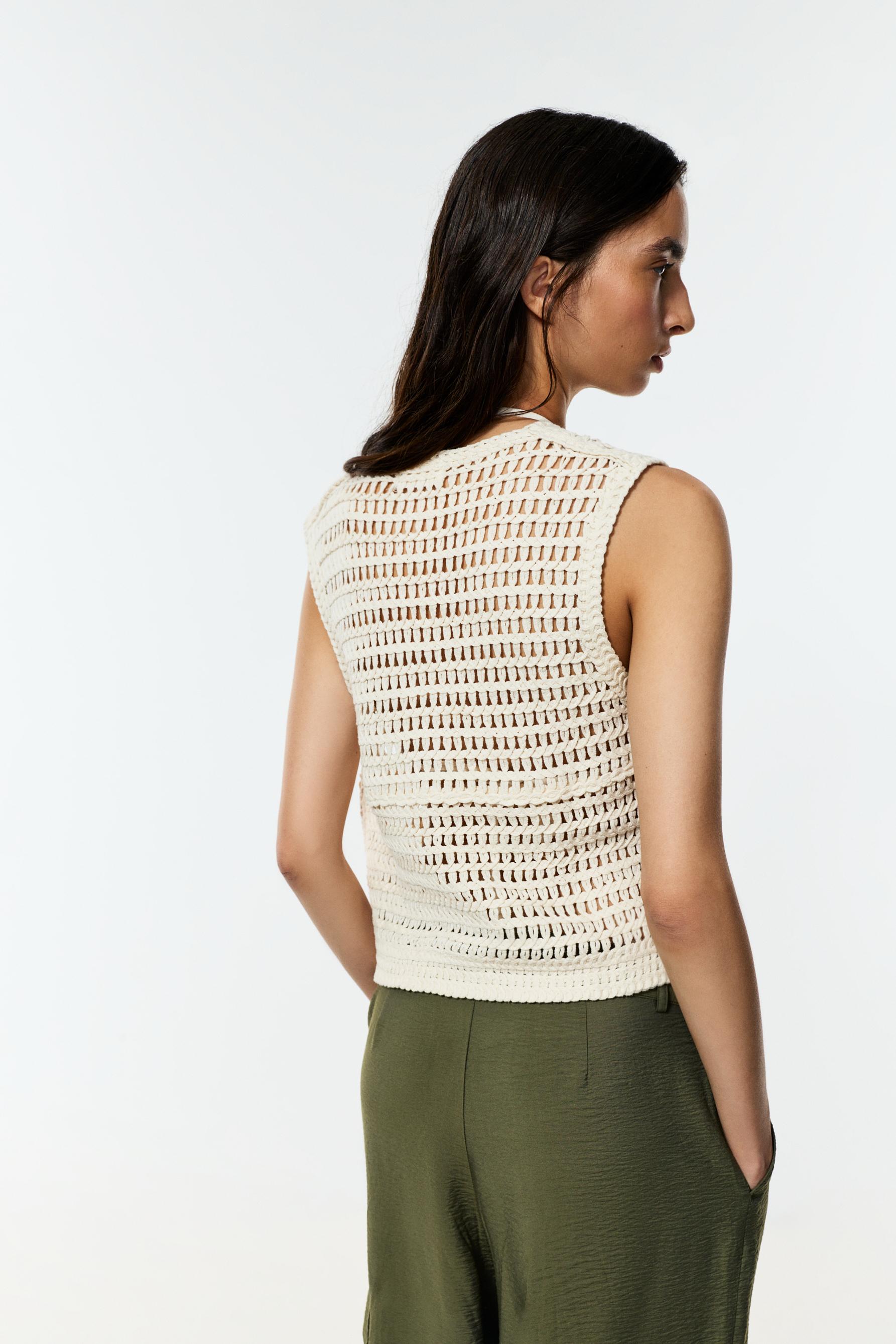 Rhinestone cutwork top — ECRU
