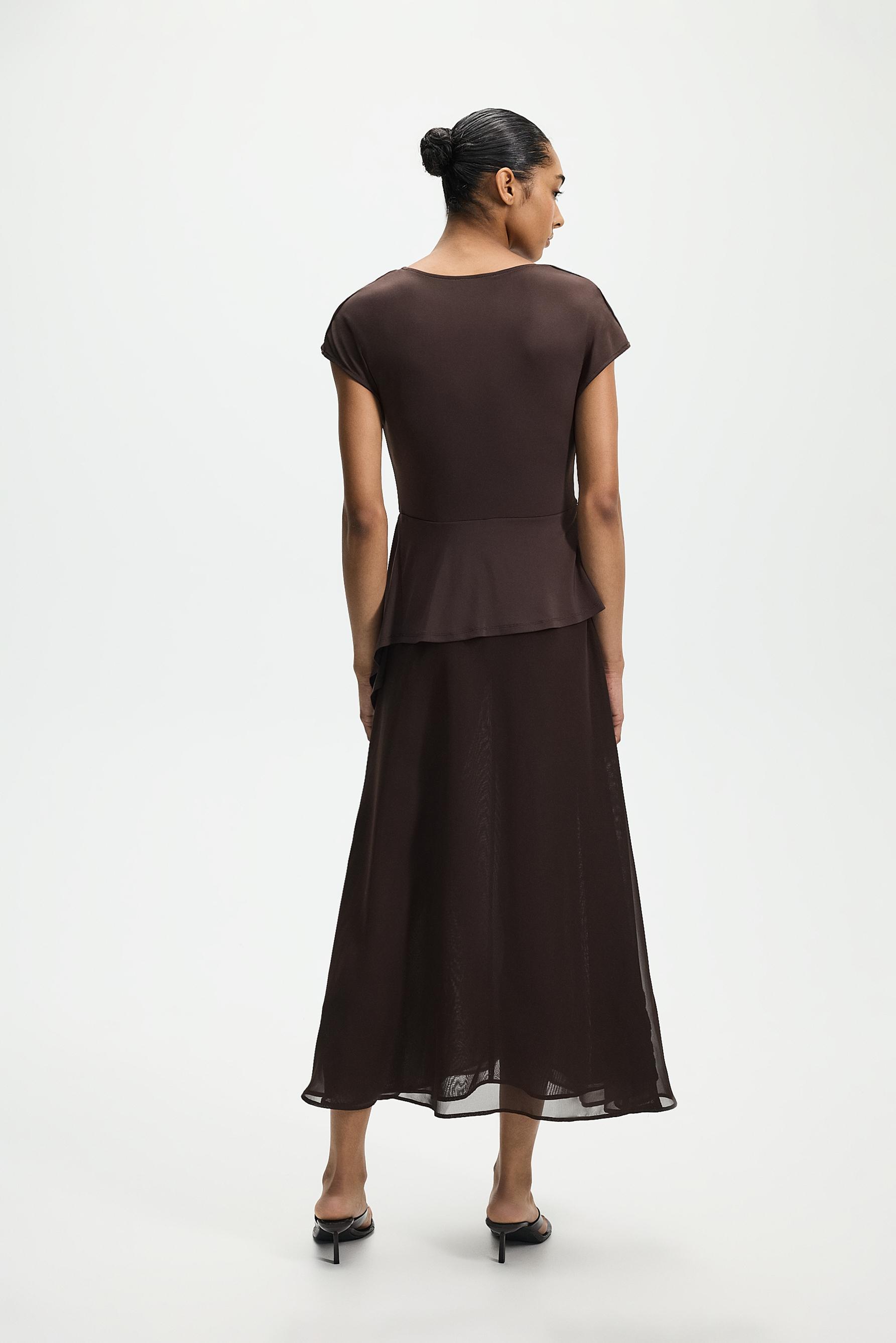 Mixed-fabric midi dress — CHOCOLATE