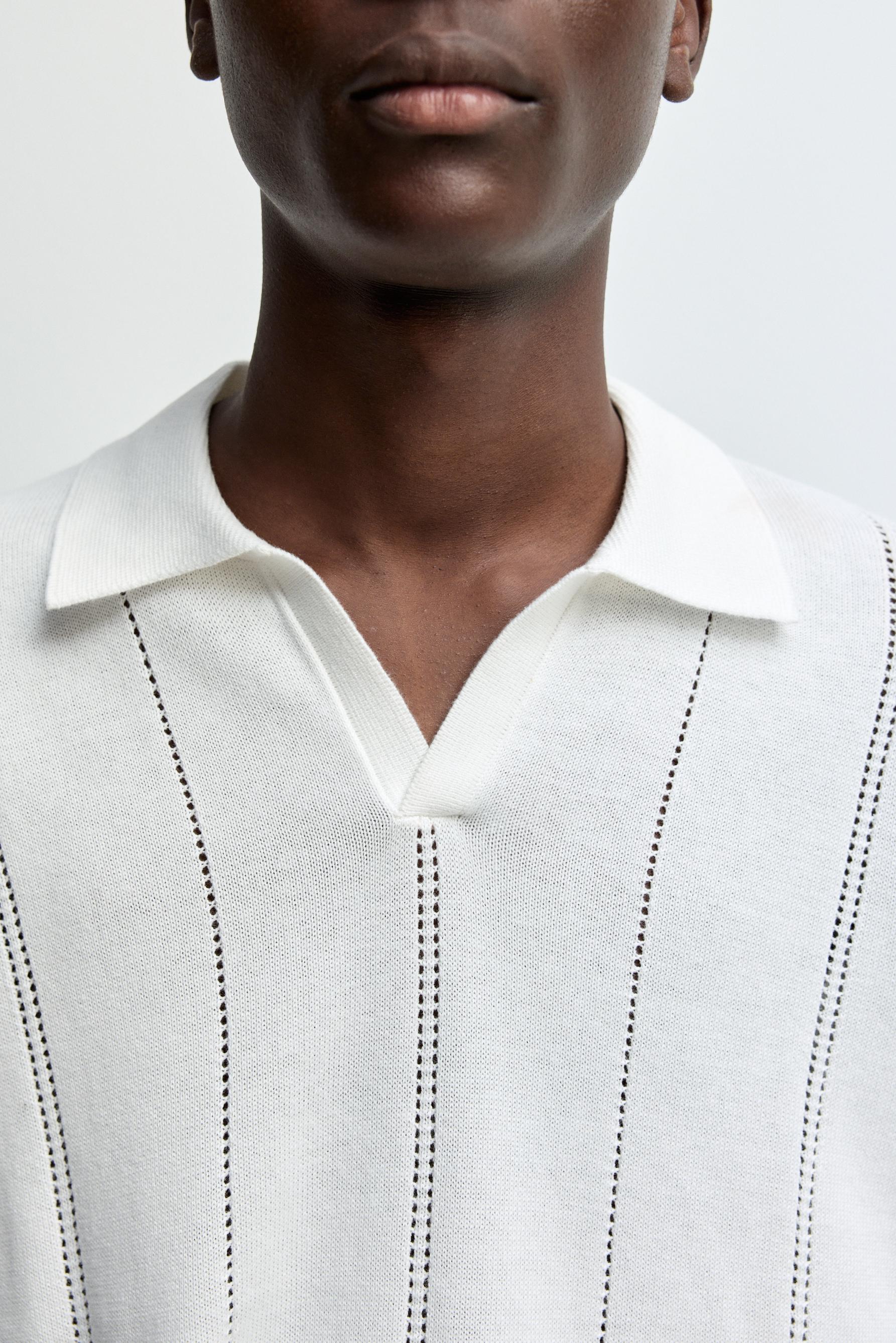 Openwork knit polo shirt — WHITE