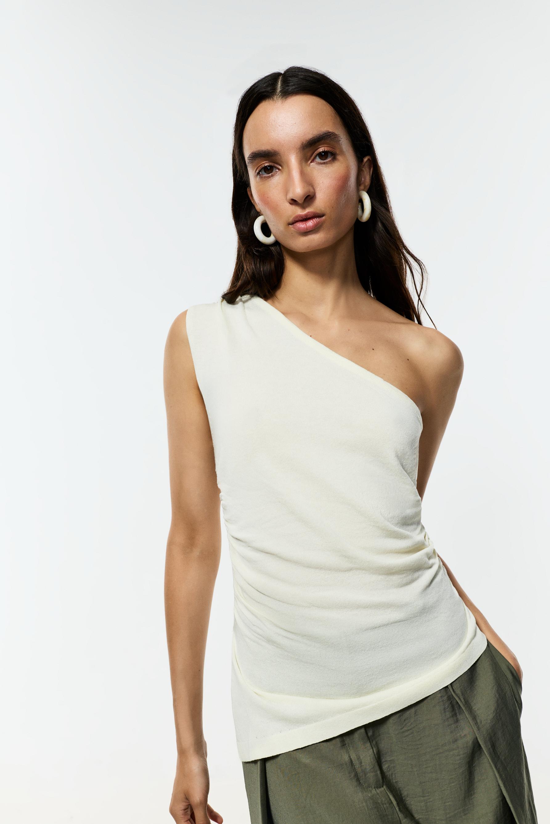 Asymmetric knit top — ECRU