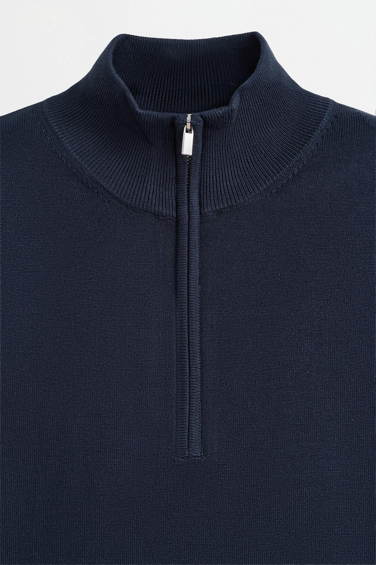 Zip-up high neck sweater — NAVY