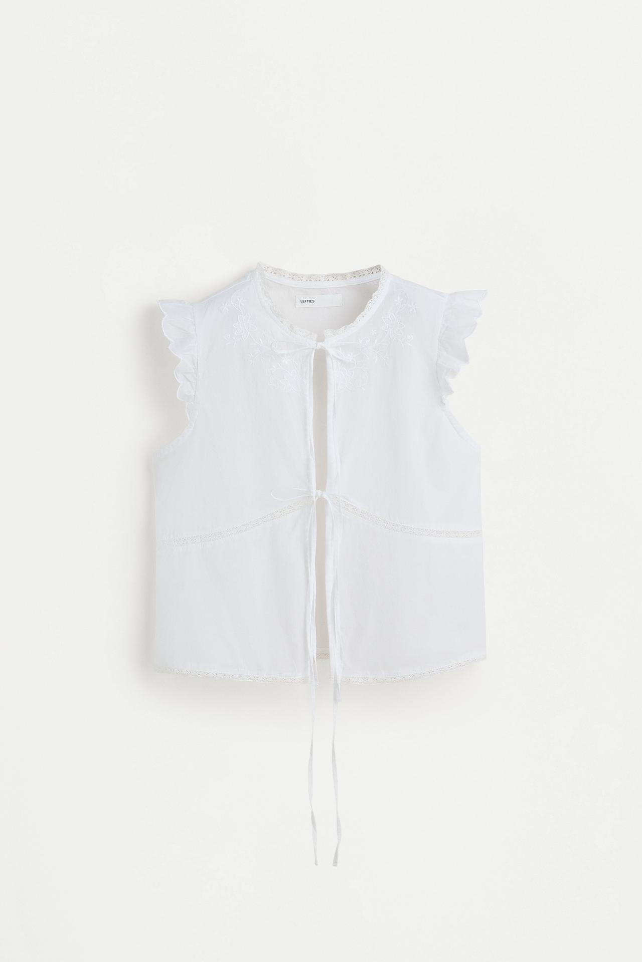 Embroidered ribbon shirt — WHITE