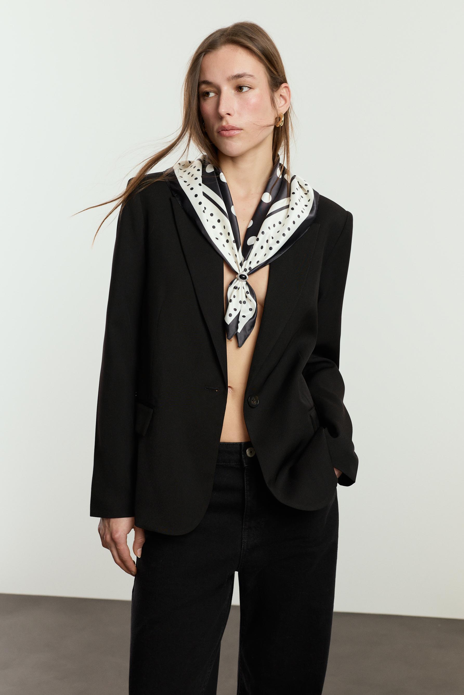 Polka dot satin scarf — BLACK/WHITE