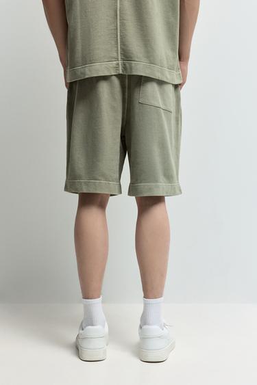 Faded-effect tracksuit Bermuda shorts — PALE KHAKI 4