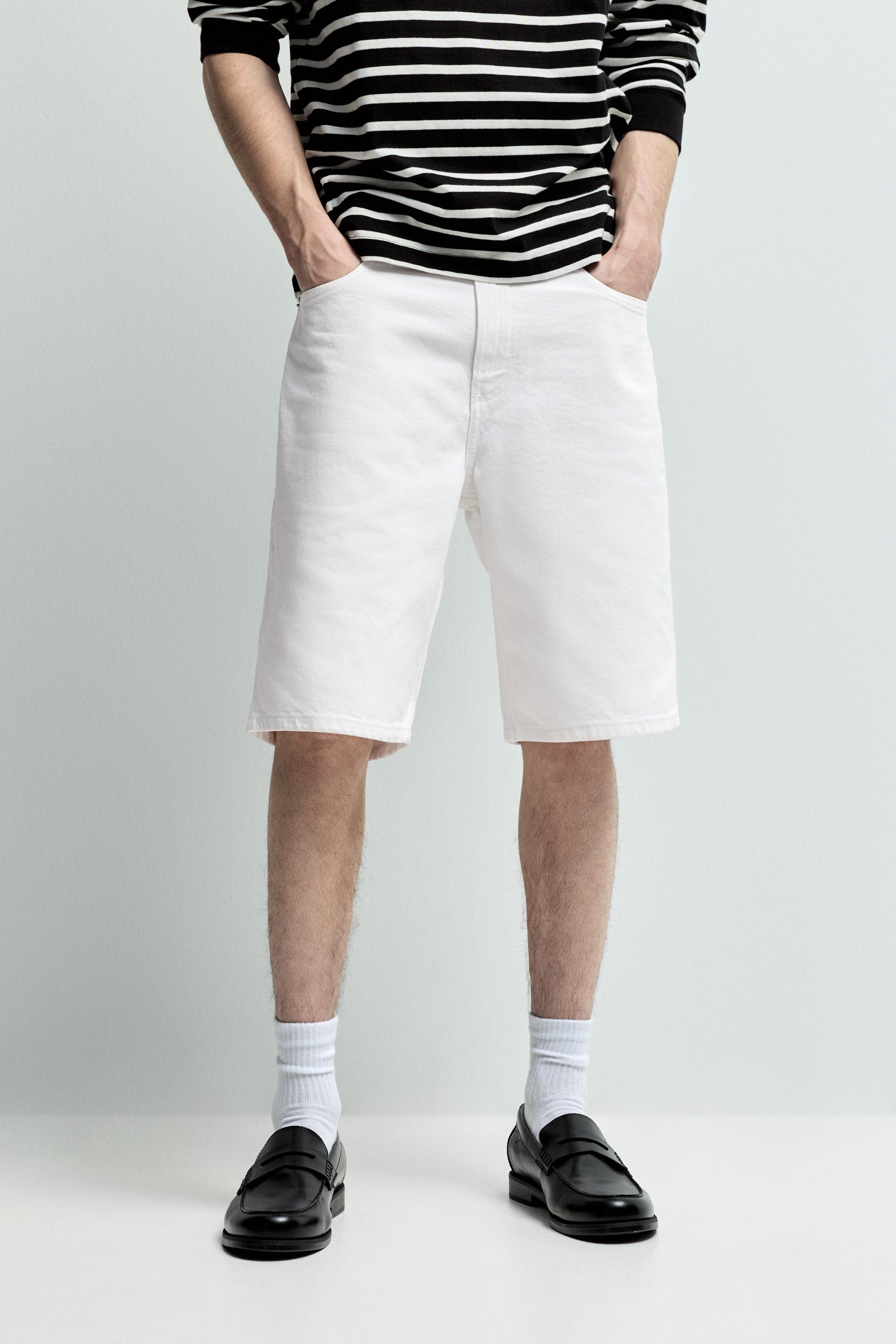 Regular fit denim Bermuda shorts — WHITE