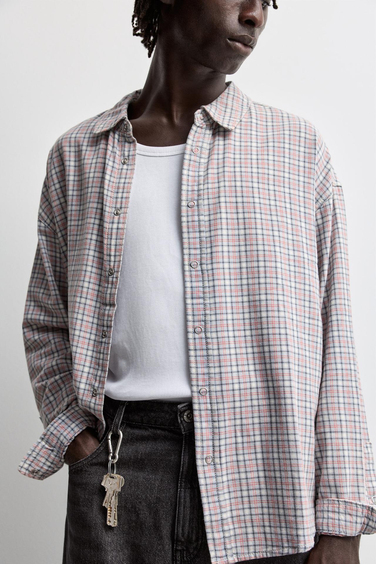 Plaid denim shirt — PALE SKY BLUE