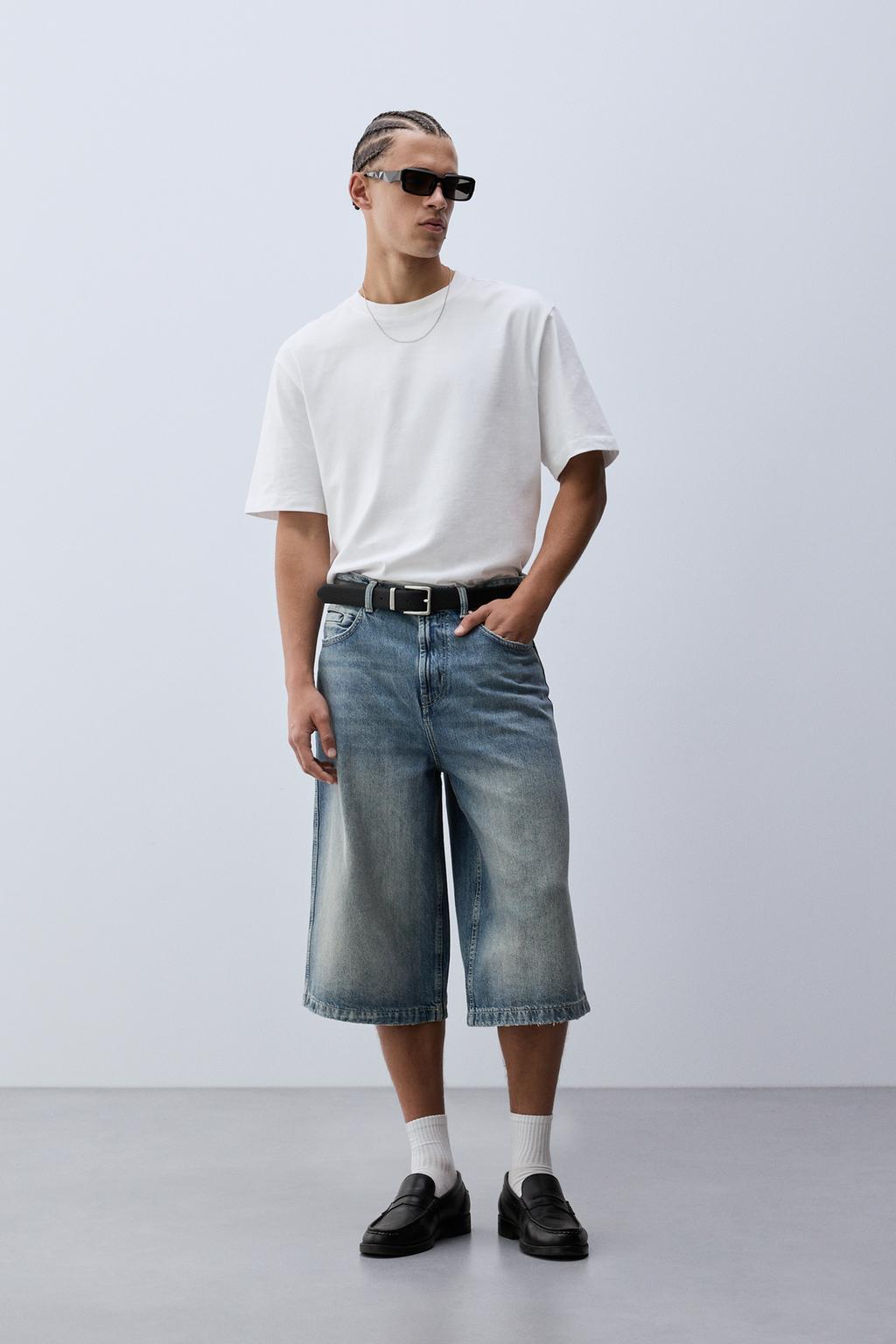 Calções bermuda denim super baggy