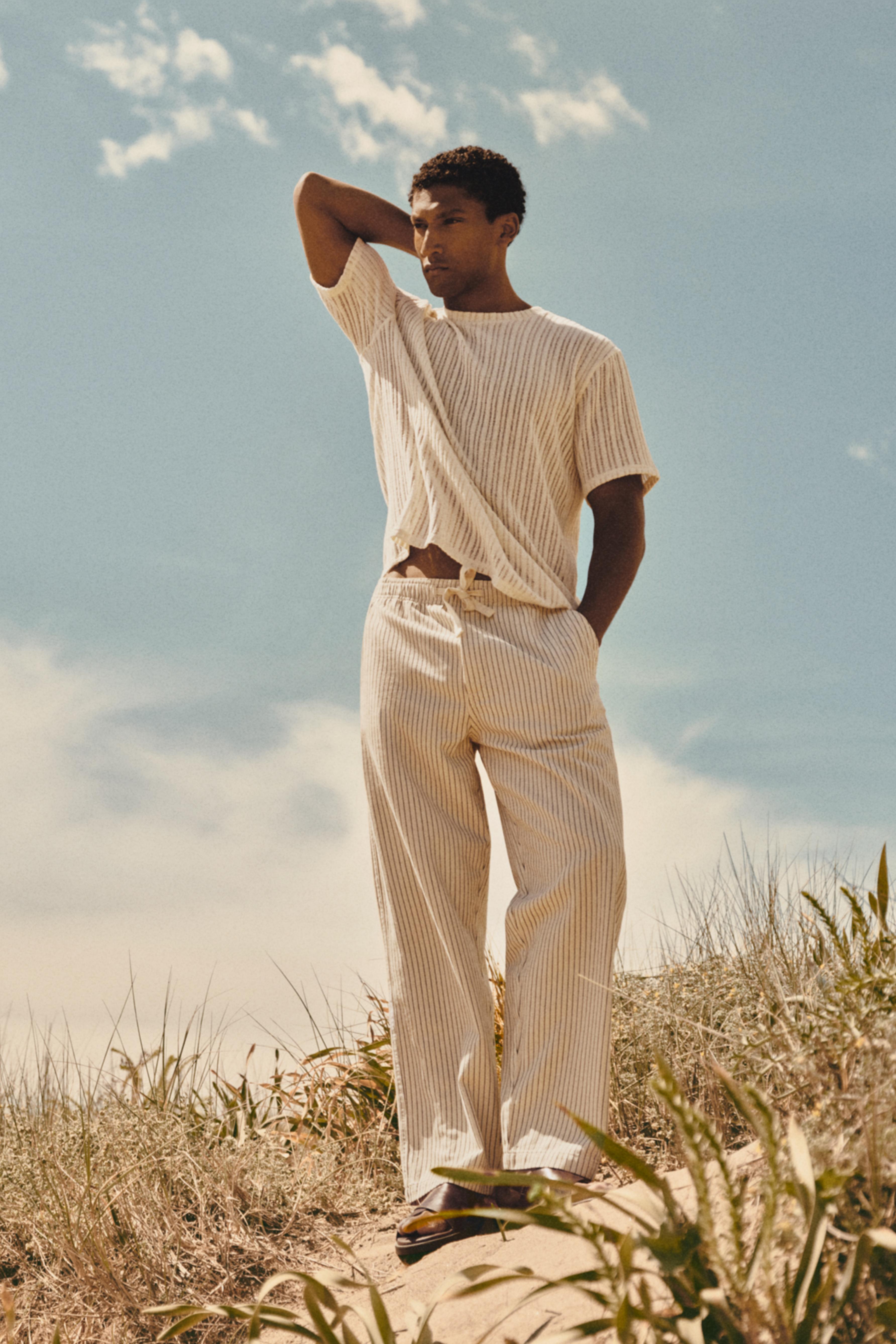Striped baggy jogger jeans — ECRU/NAVY
