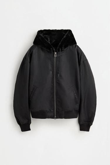Fur bomber with hood — BLACK 6