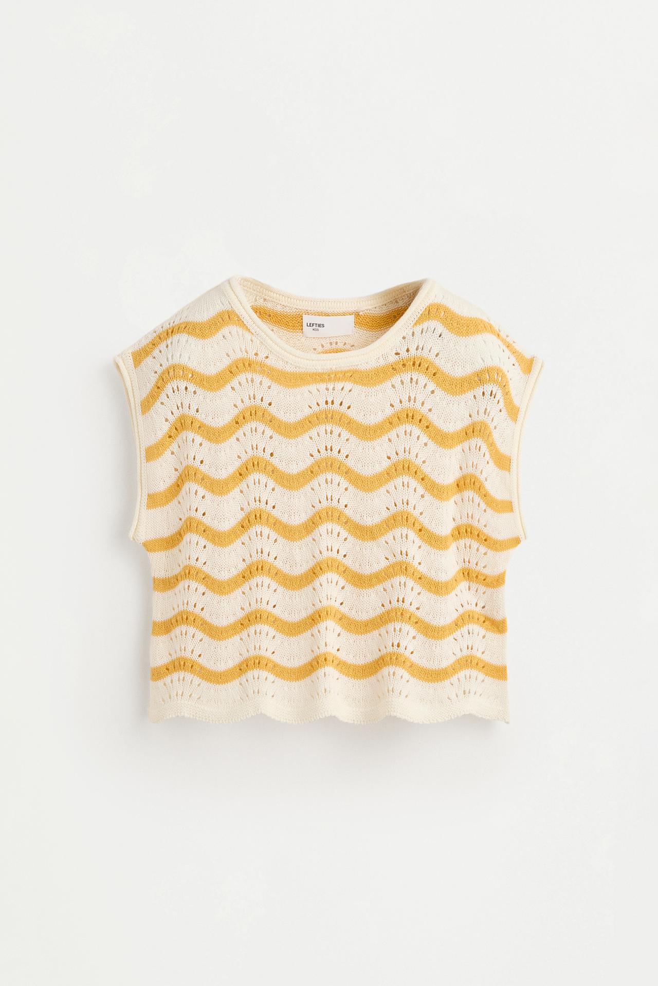 Wavy cutwork knit top — MUSTARD