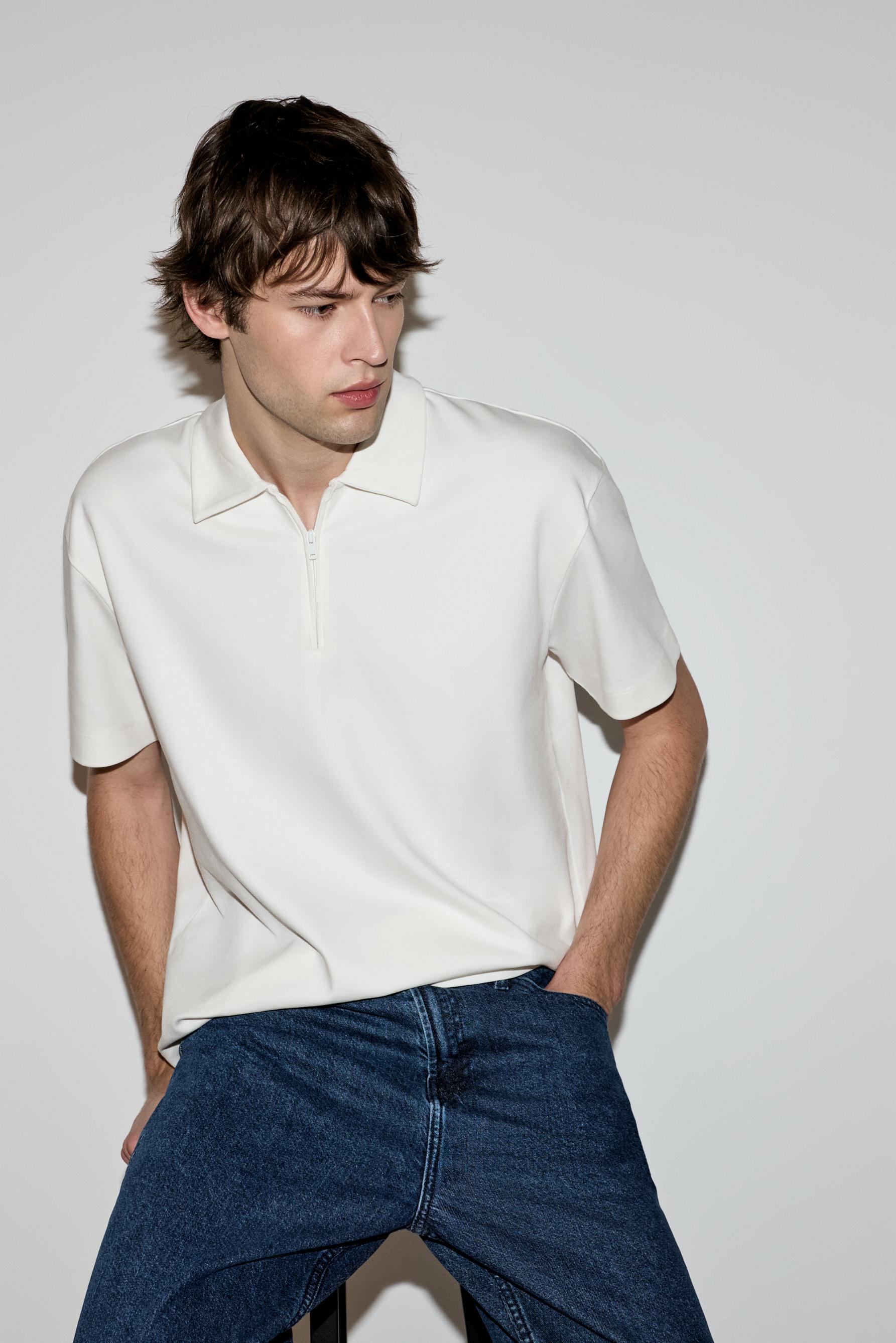 Interlock zip-up polo shirt — OFF WHITE