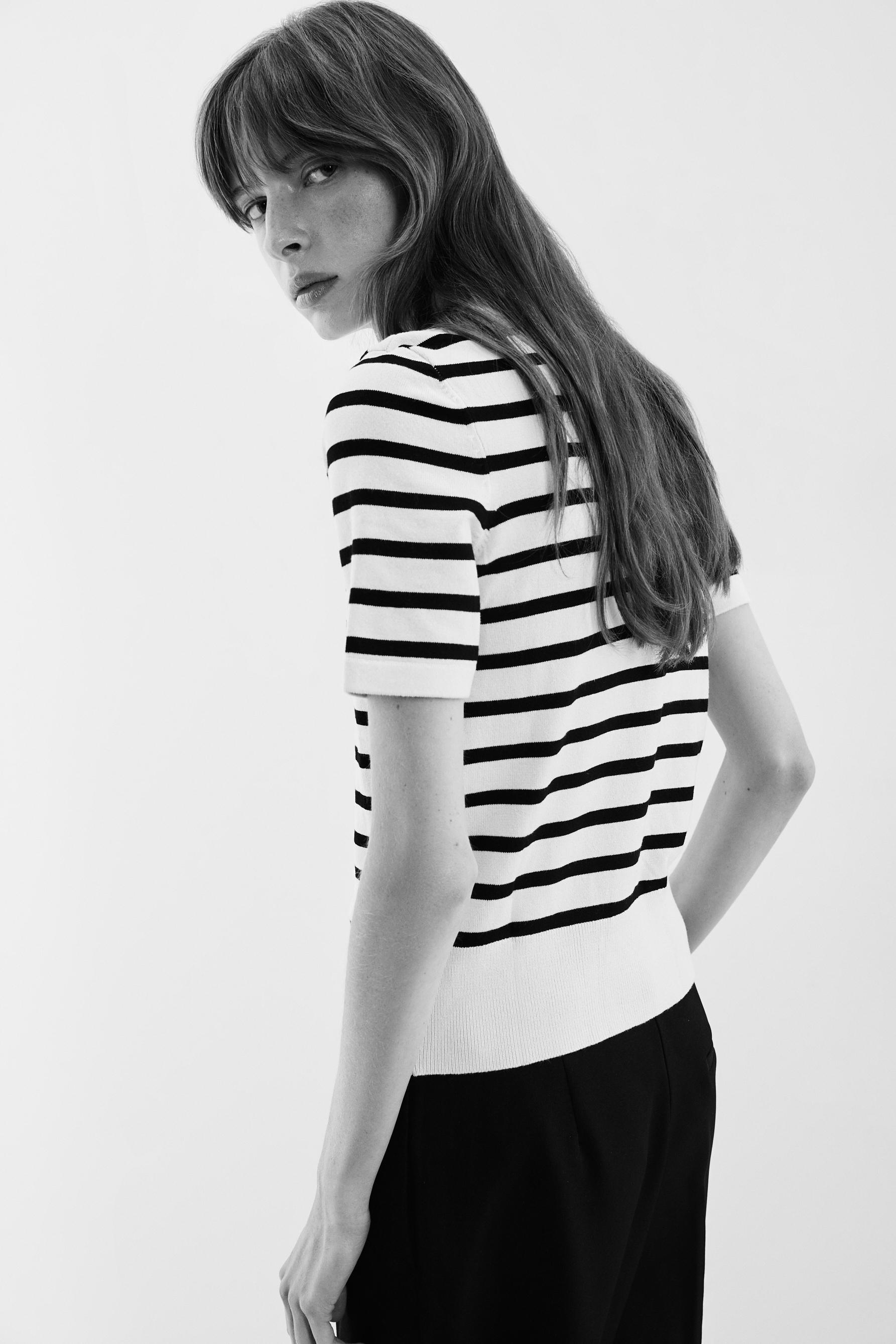 Basic short sleeve sweater — WHITE/BLACK