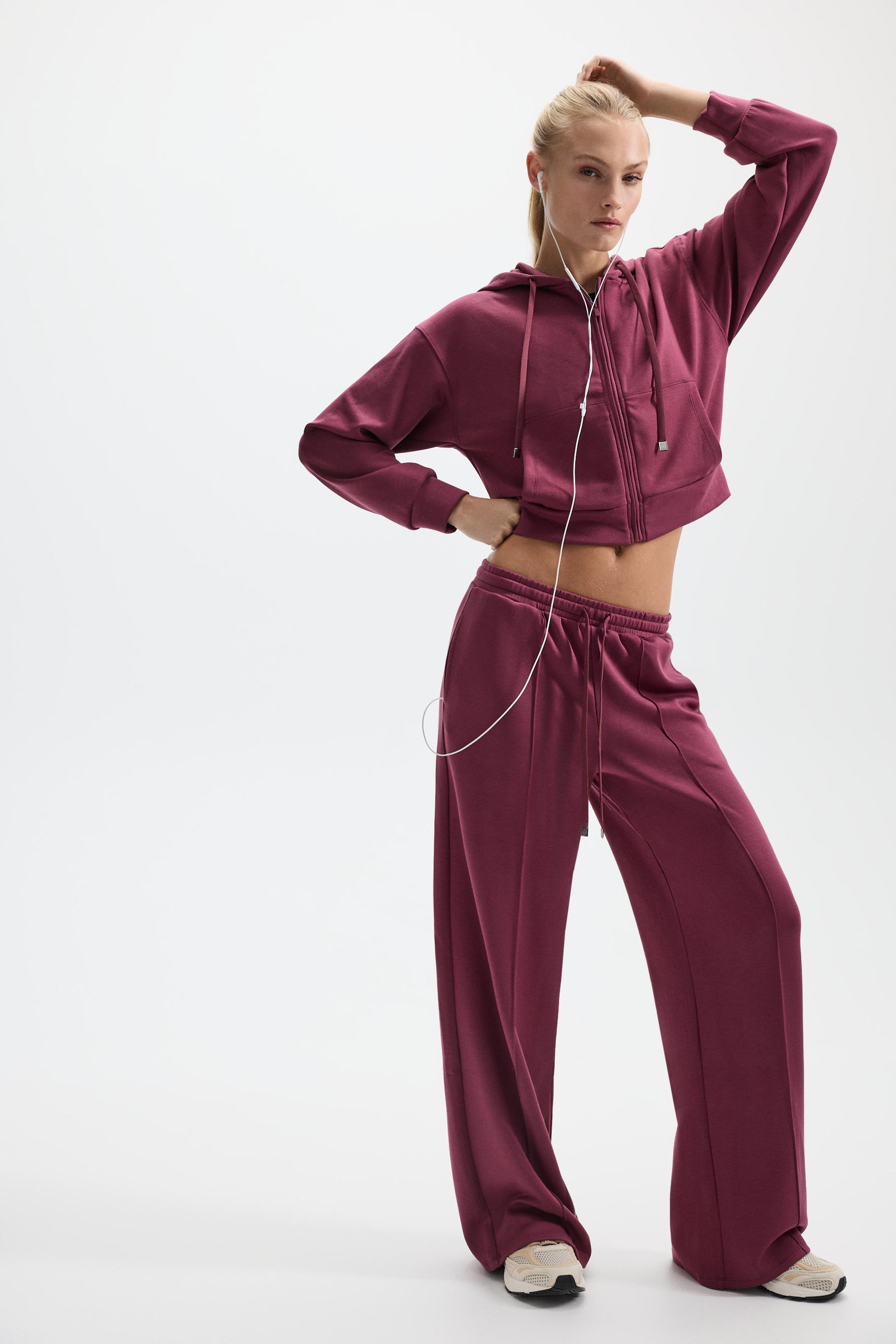 Wide-leg tracksuit trousers with front seam — DARK PINK