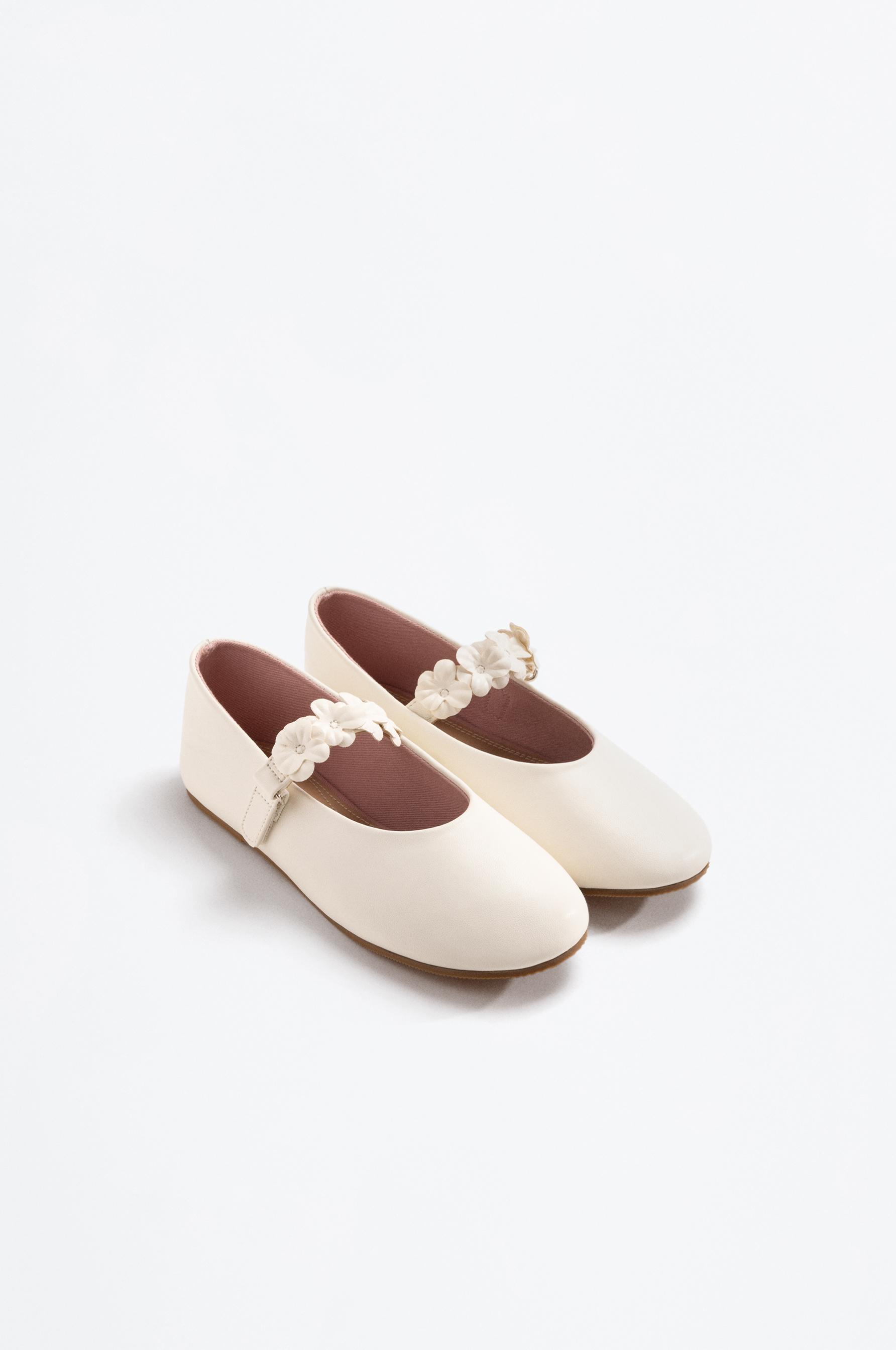 Flower detail Mary Jane ballet flats — WHITE