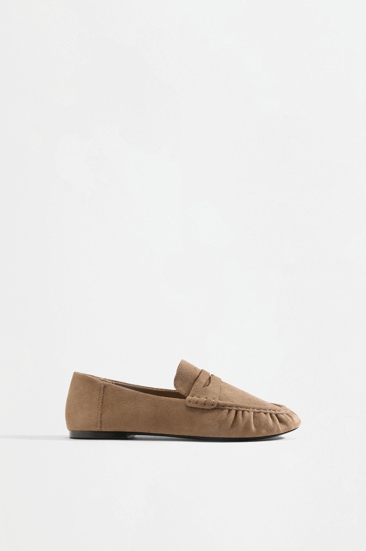 Gathered faux suede moccasins — BROWN