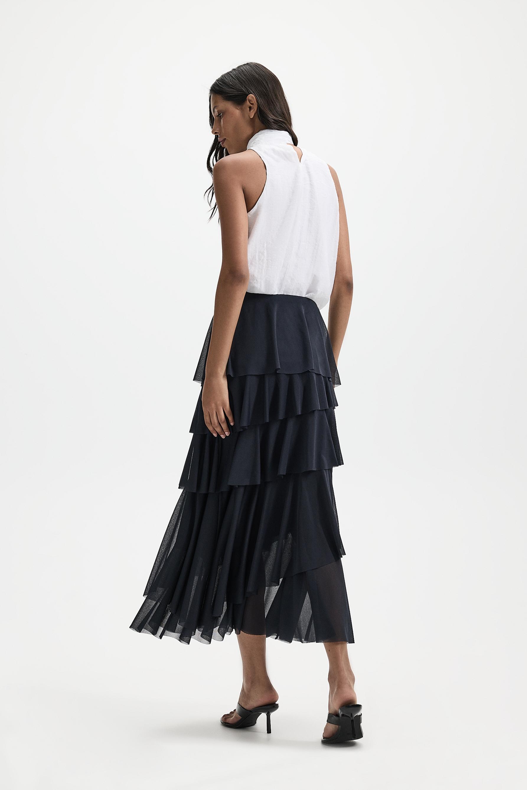 Ruffled midi skirt — DARK NAVY