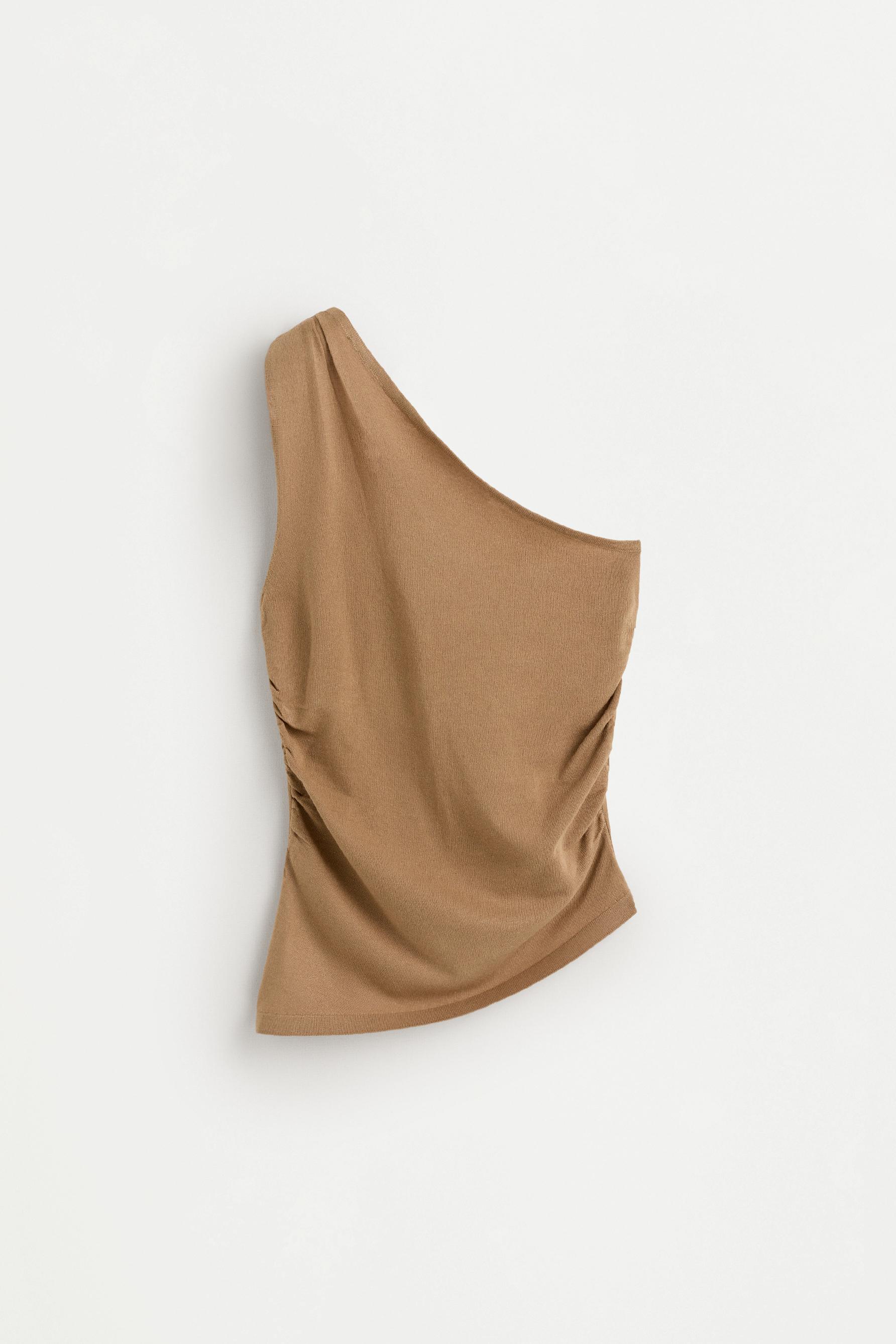 Asymmetric knit top — TOBACCO BROWN