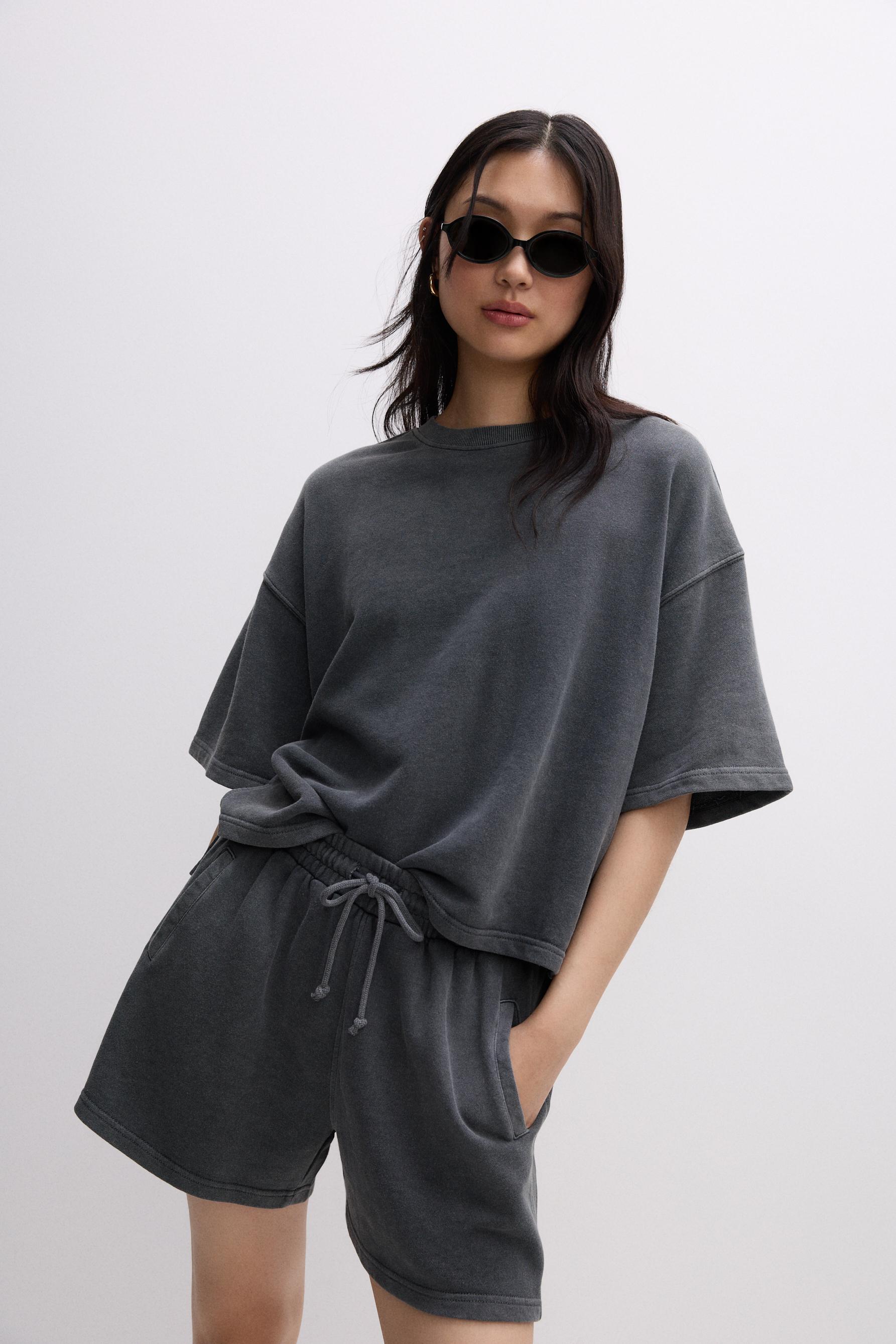 Sudadera manga corta efecto lavado