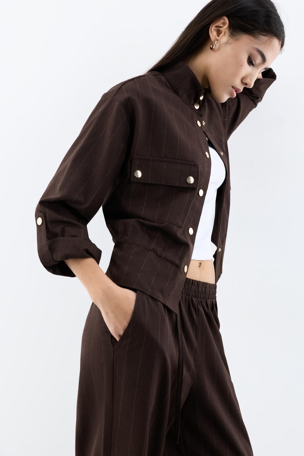 Striped funnel neck jacket