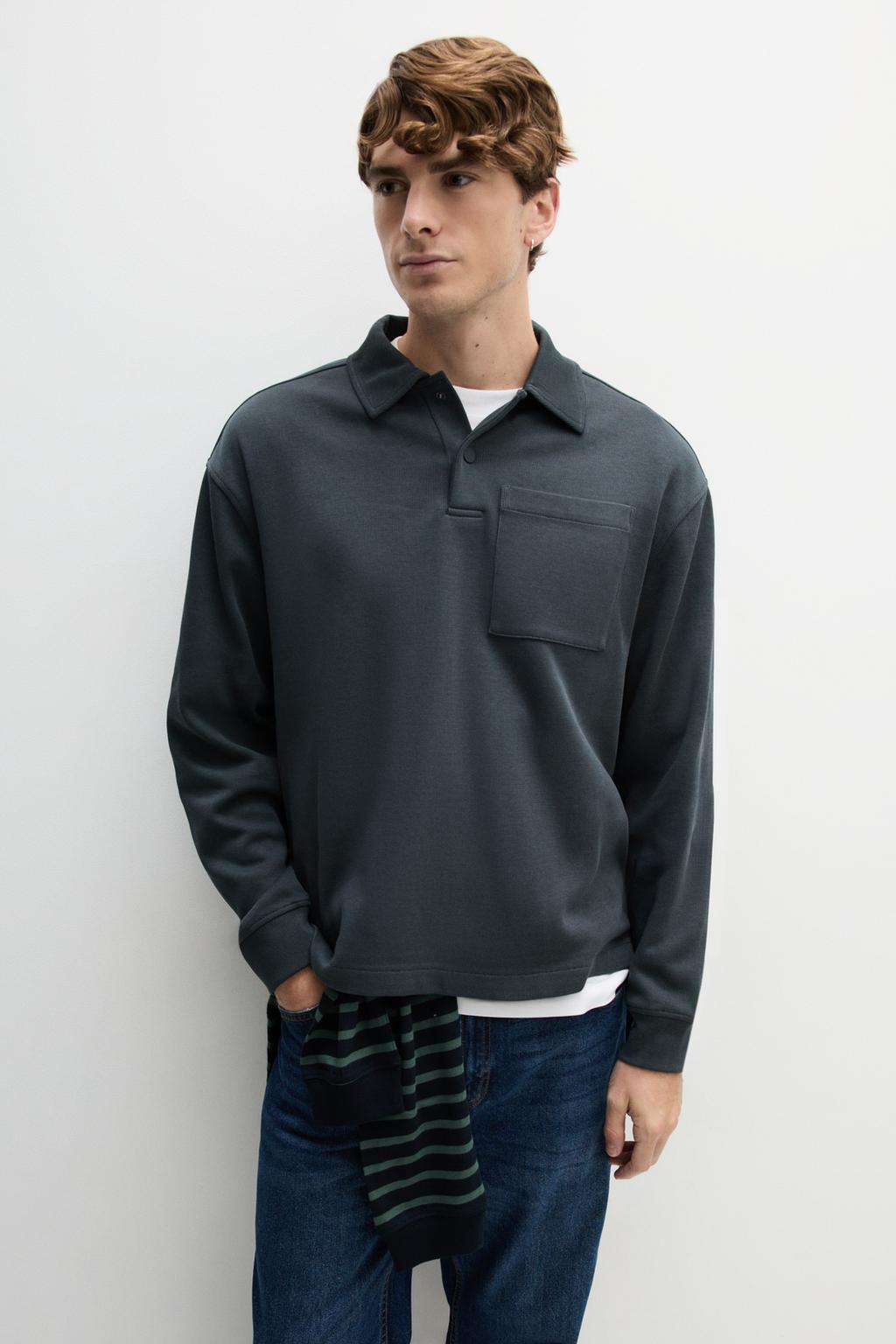 Textured polo collar sweatshirt