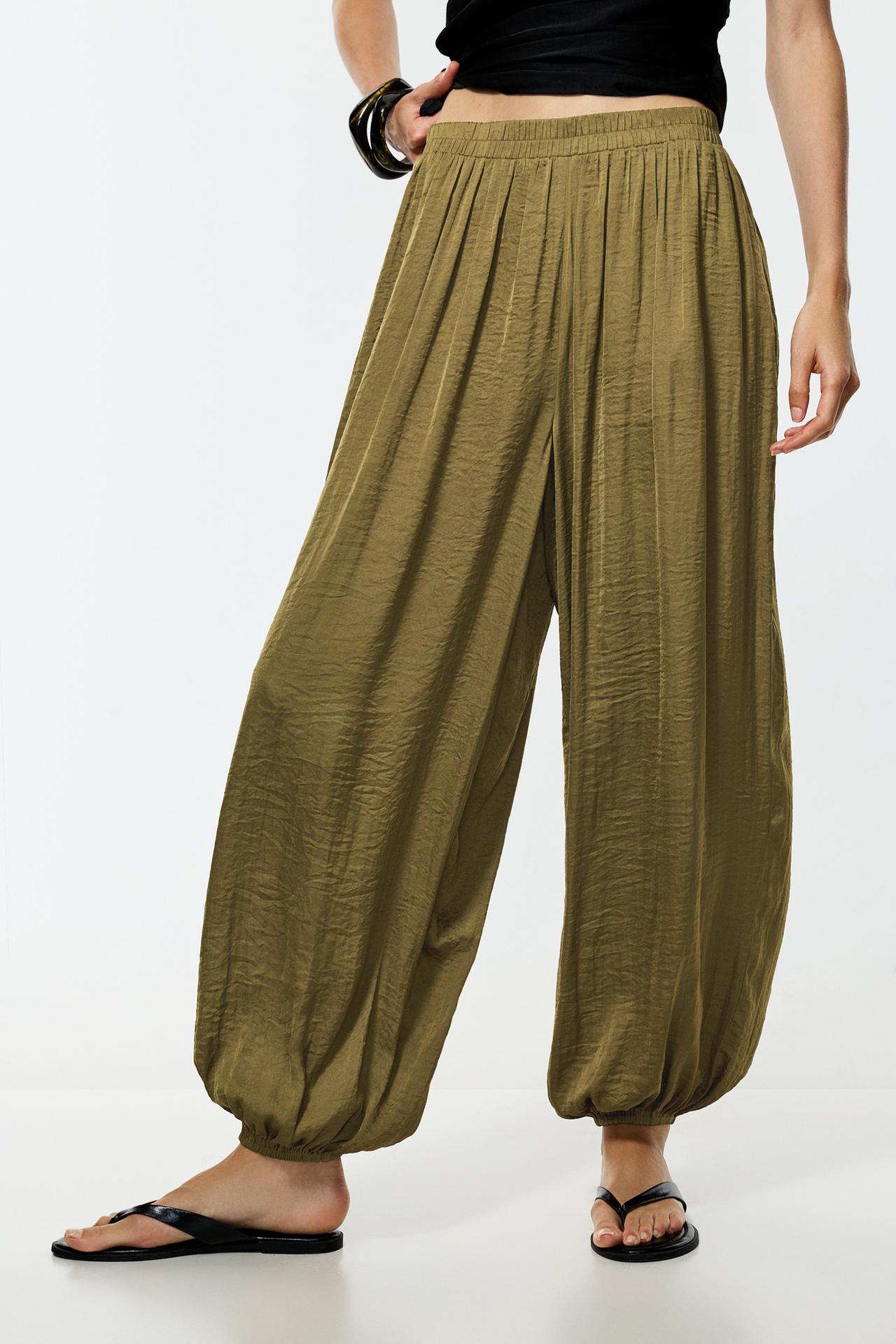 Satin sarouel trousers — KHAKI