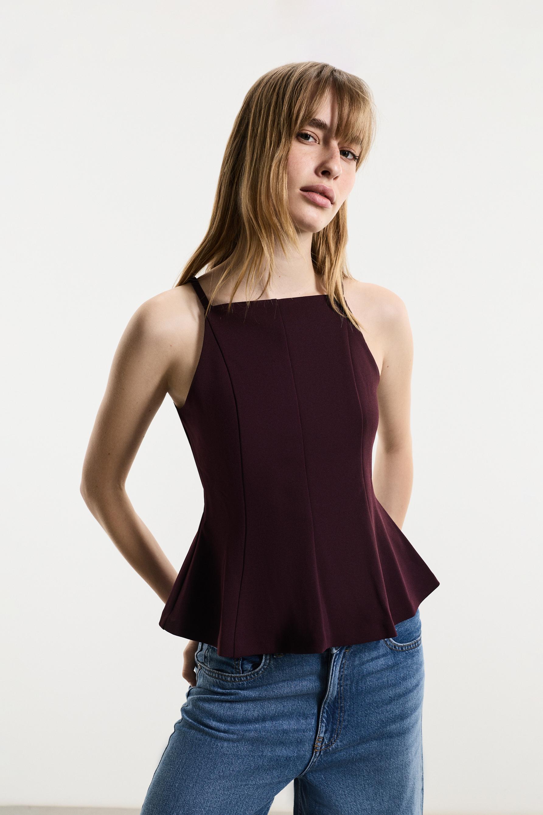 Peplum halter top — DARK AUBERGINE