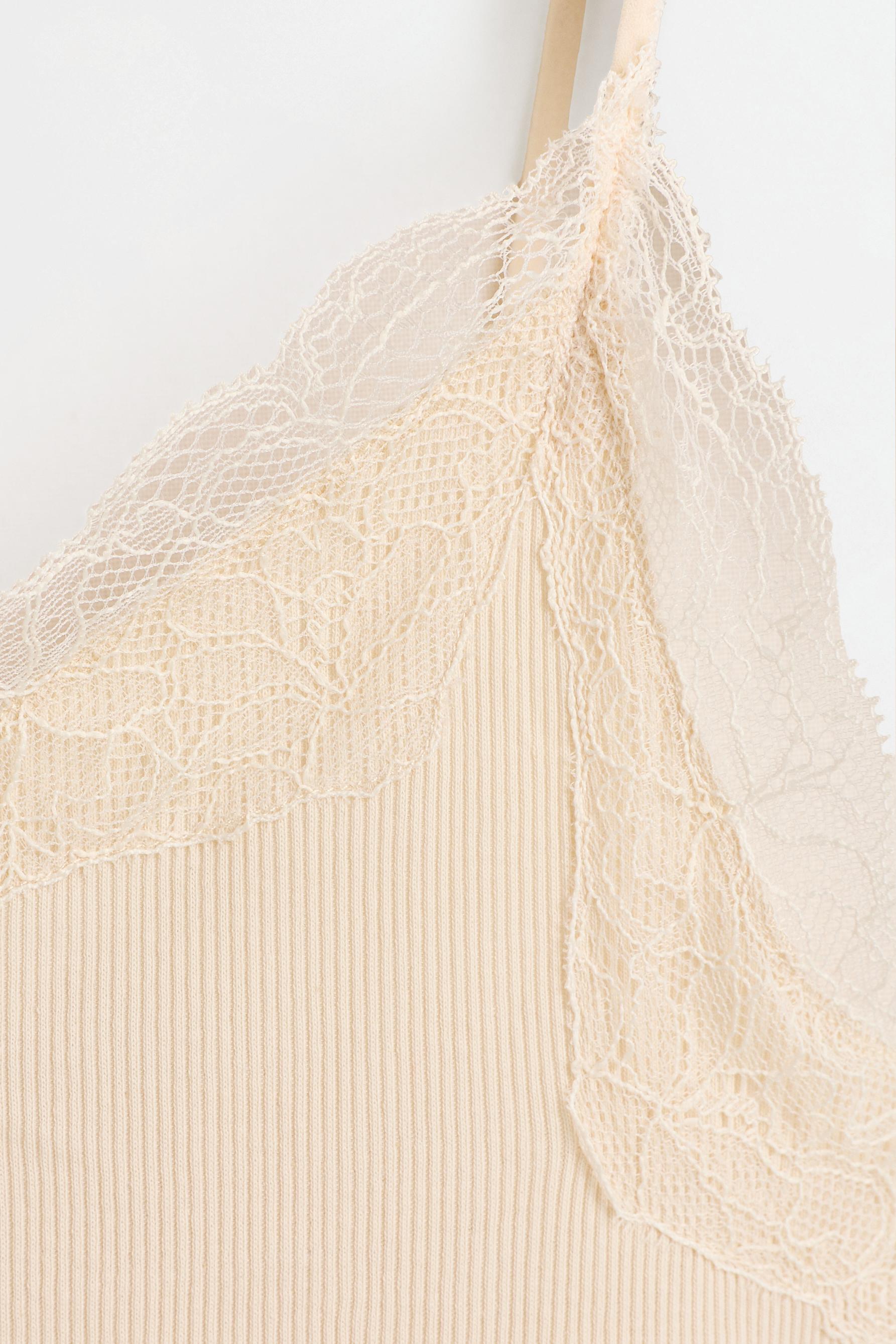 Ribbed lace camisole — ECRU